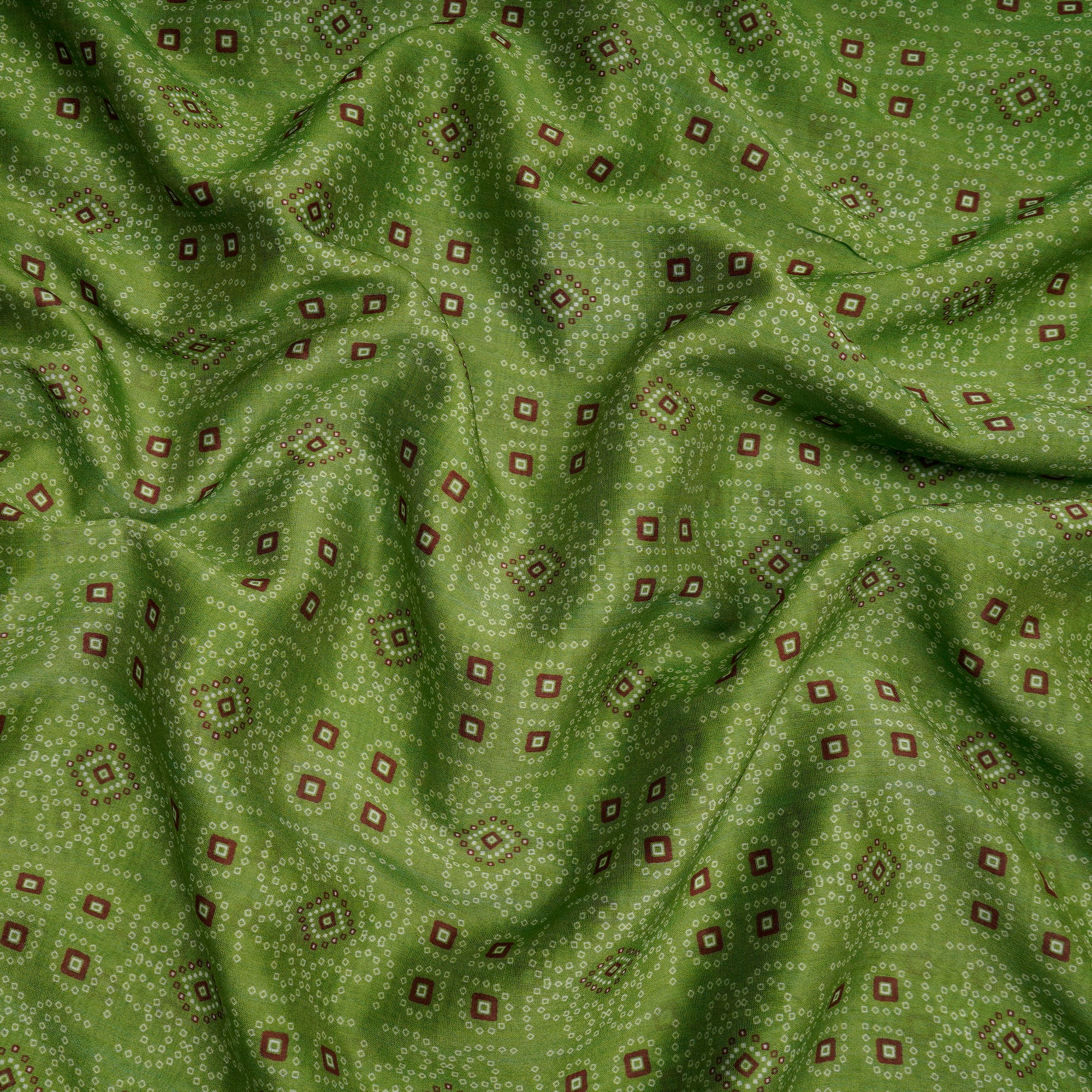 (Pre-Cut 3.60Mtr)Green Bandhani Pattern Digital Printed Fine Chanderi Fabric