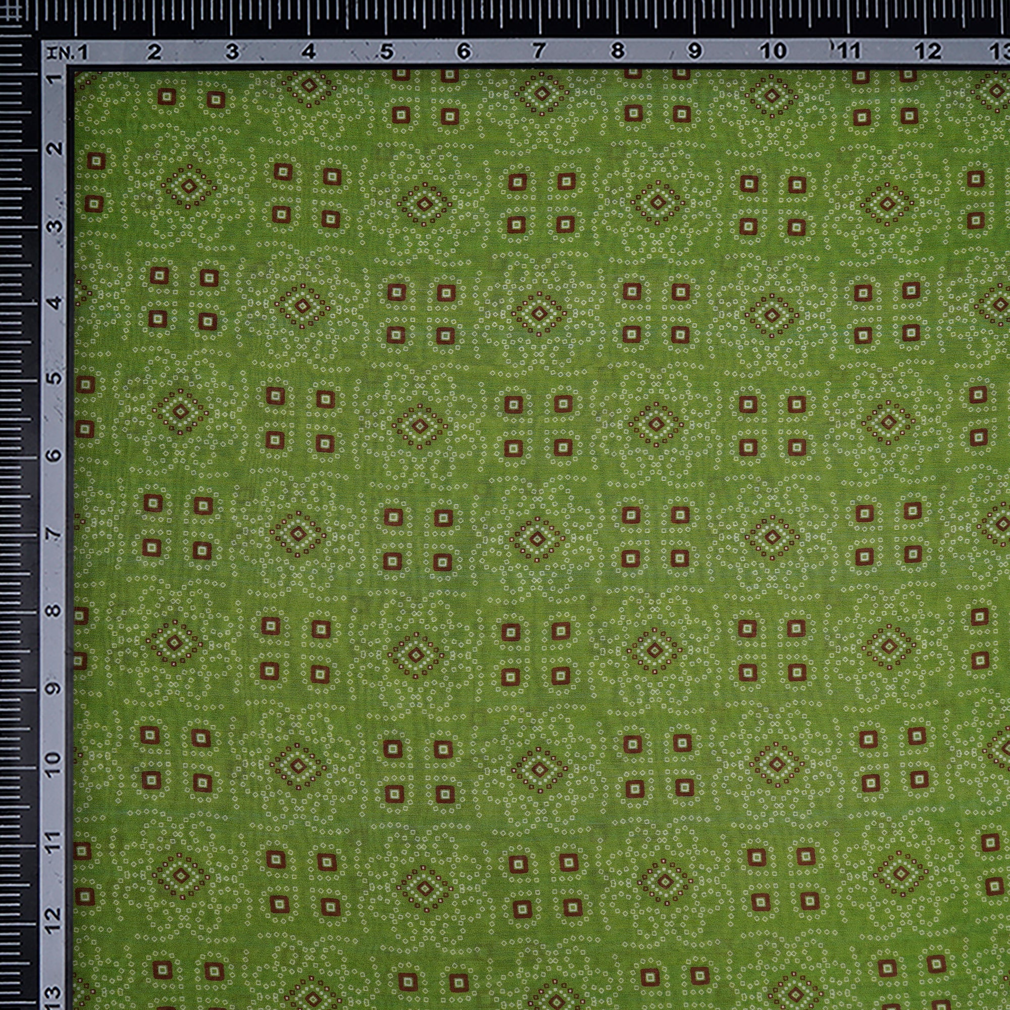 (Pre-Cut 3.60Mtr)Green Bandhani Pattern Digital Printed Fine Chanderi Fabric