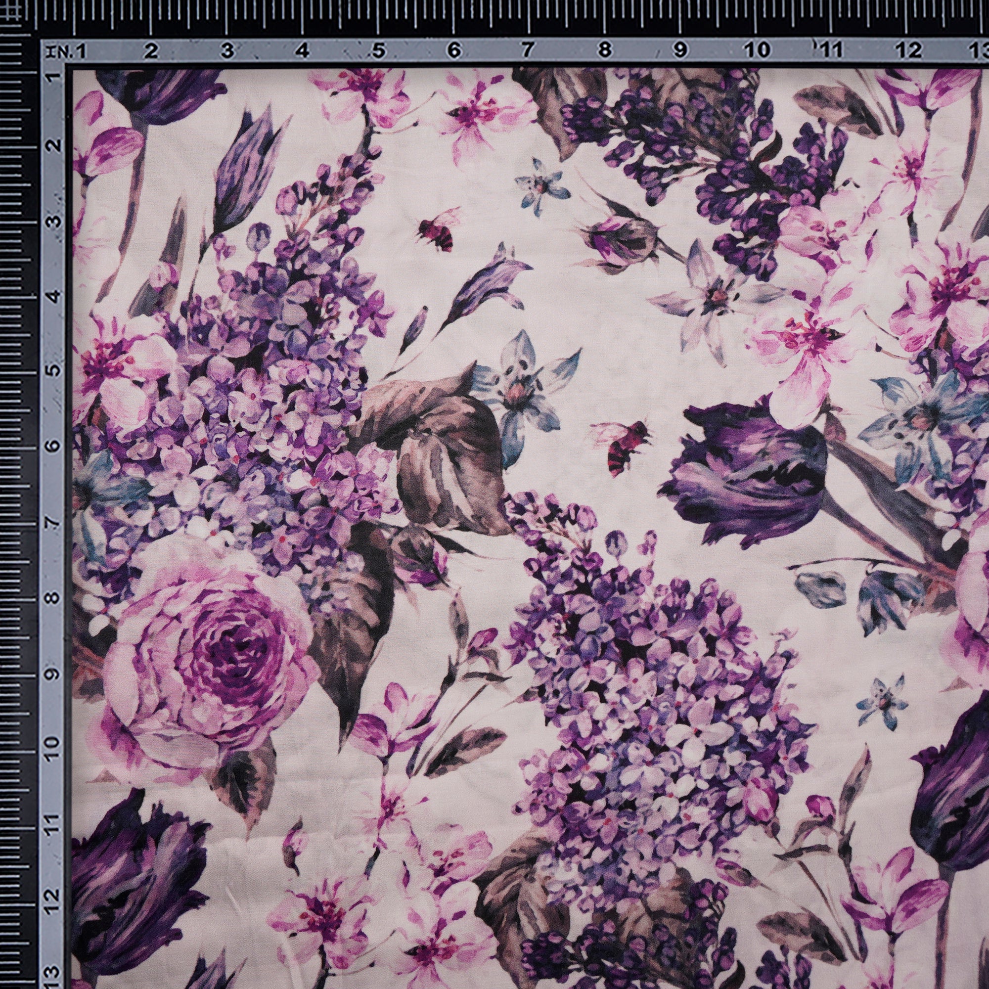 (Pre-Cut 3.85 Mtr)Lilac Floral Pattern Digital Printed Modal Satin Fabric