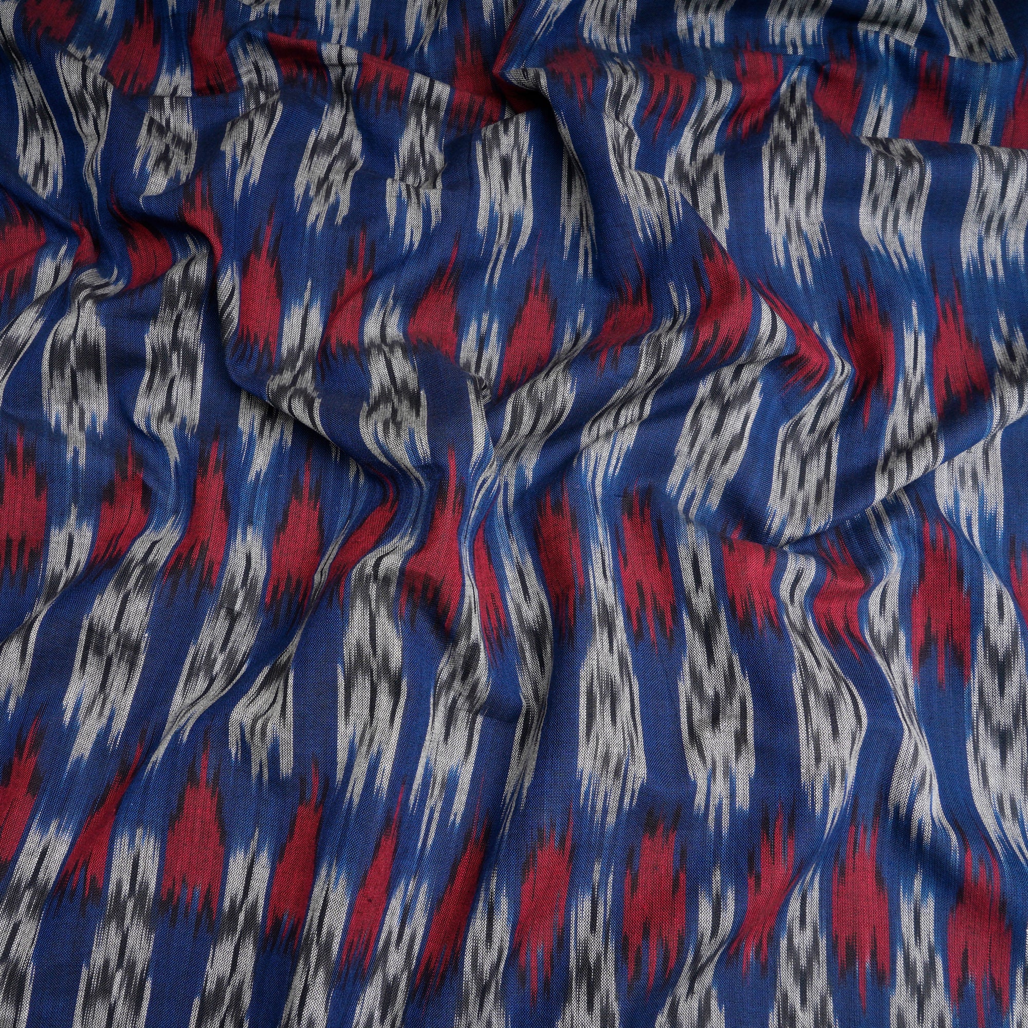 (Pre-Cut 1.90 Mtr)Navy Blue Handwoven Ikat Cotton Fabric