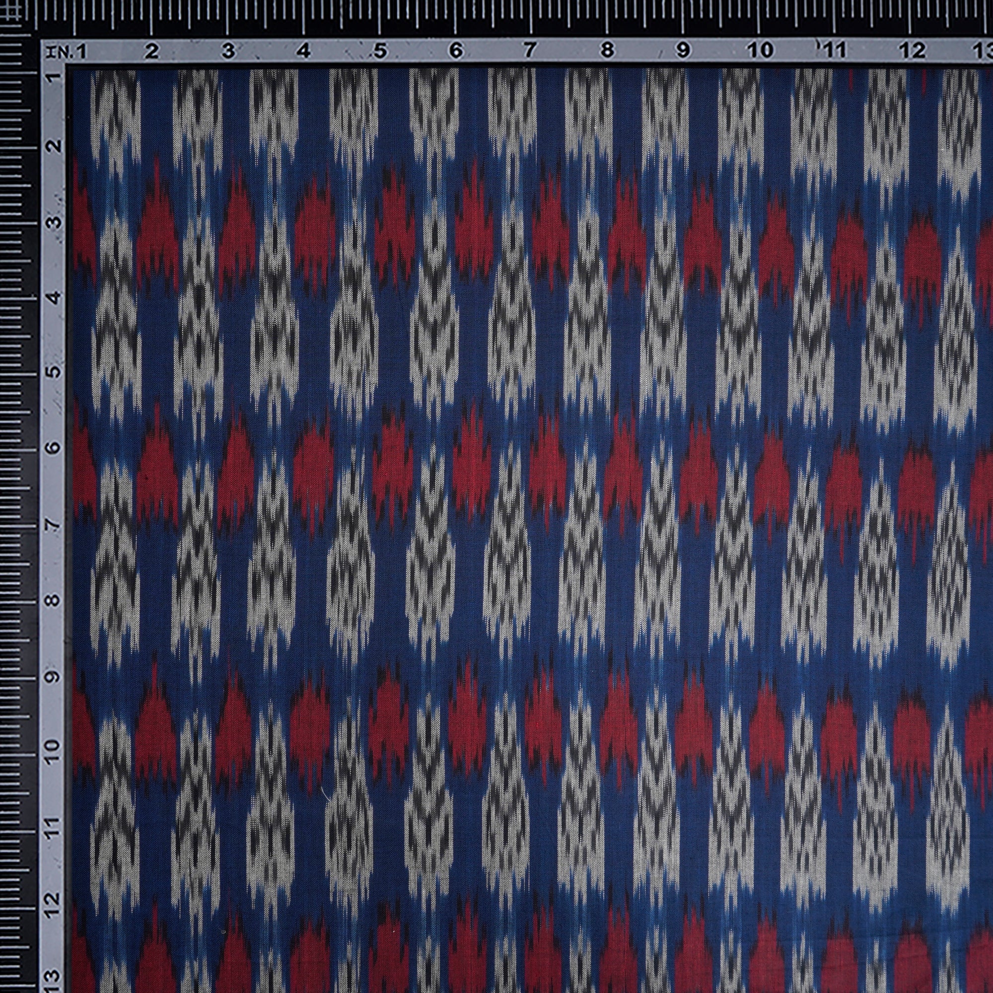 (Pre-Cut 1.90 Mtr)Navy Blue Handwoven Ikat Cotton Fabric