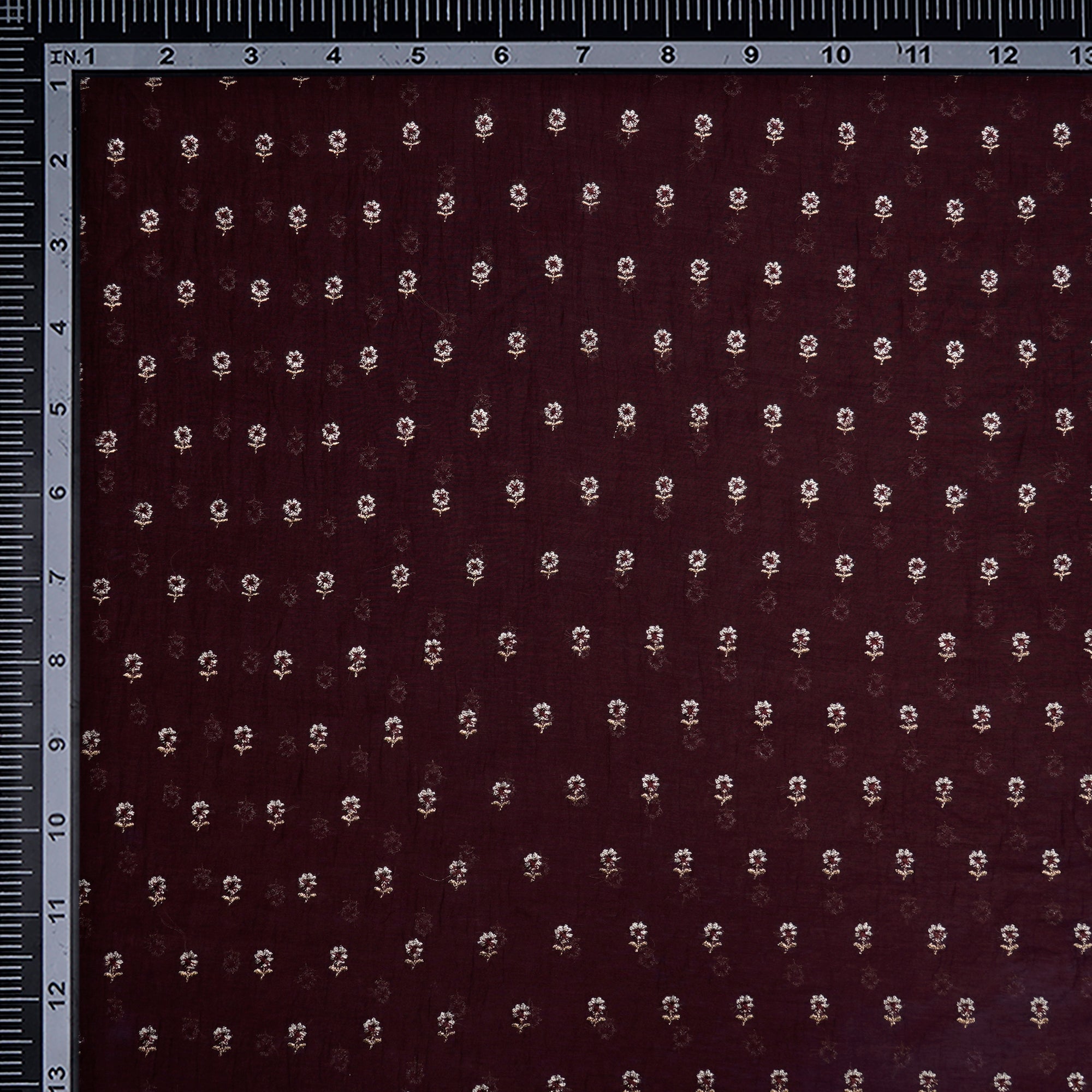 (Pre-Cut 2.25 Mtr)Bulgarian Rose Motif Pattern Embroidered Pure Chanderi Fabric