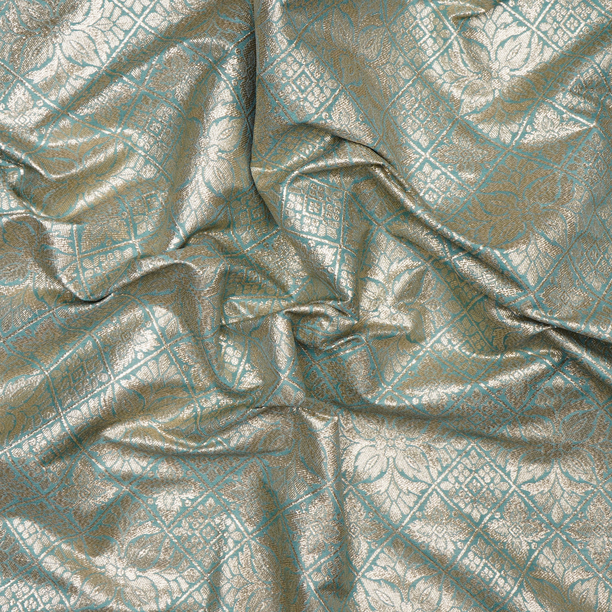 (Pre-Cut 0.50 Mtr)Agate Green All Over Pattern Blended Banarasi Brocade Fabric