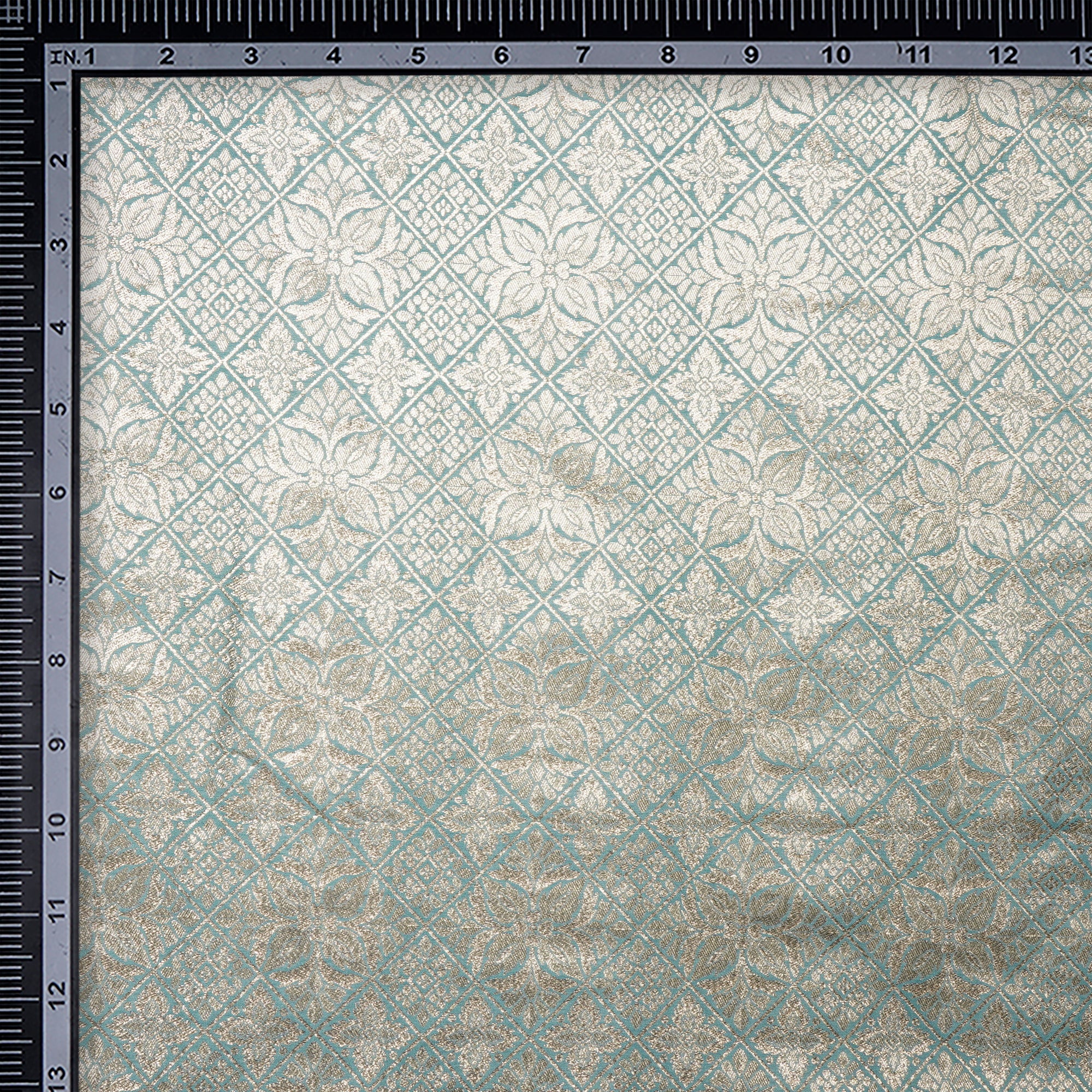 (Pre-Cut 0.50 Mtr)Agate Green All Over Pattern Blended Banarasi Brocade Fabric