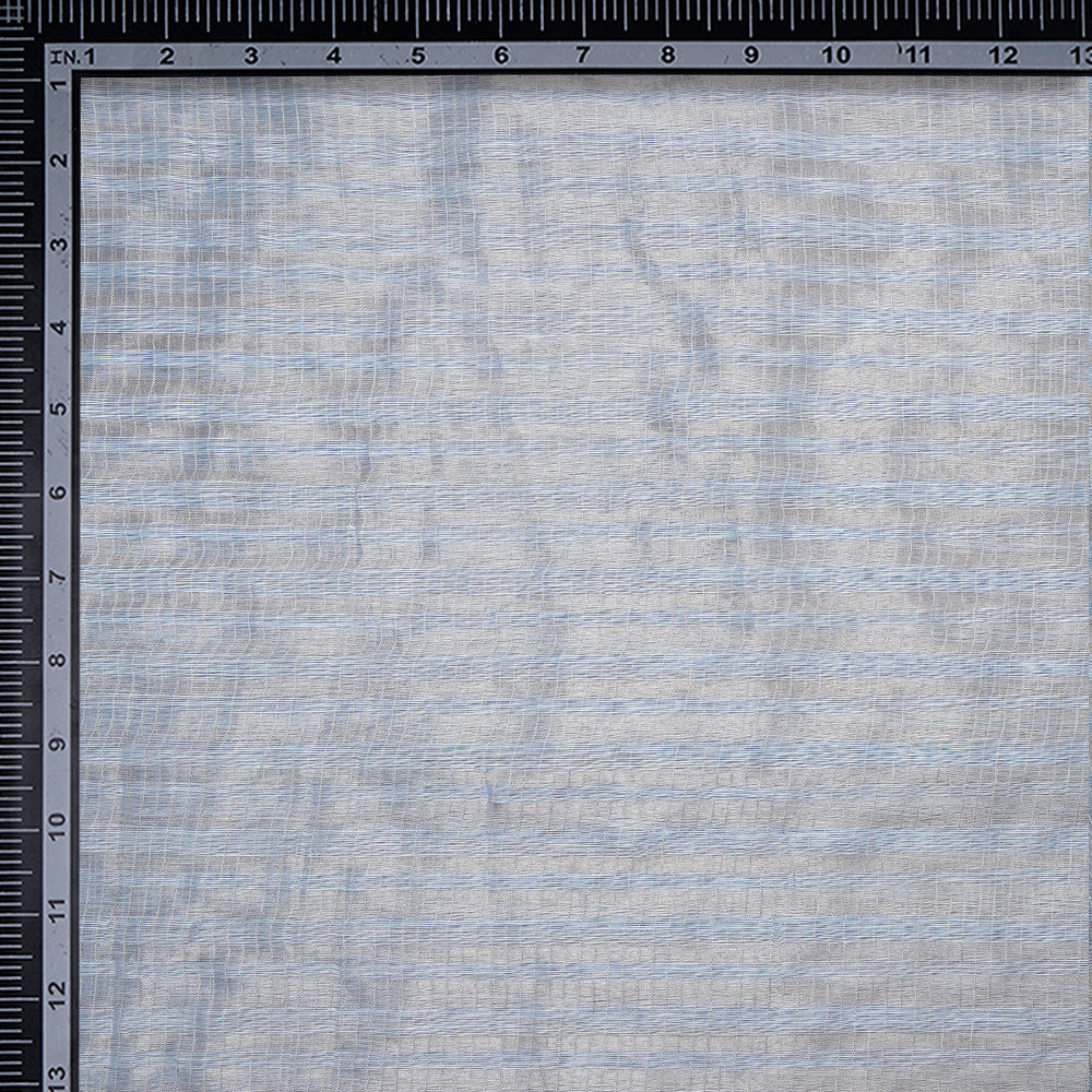 (Pre-Cut 0.80 Mtr)Baby Blue Silver Zari Check Pattern Fancy Silk-Linen Tissue Fabric