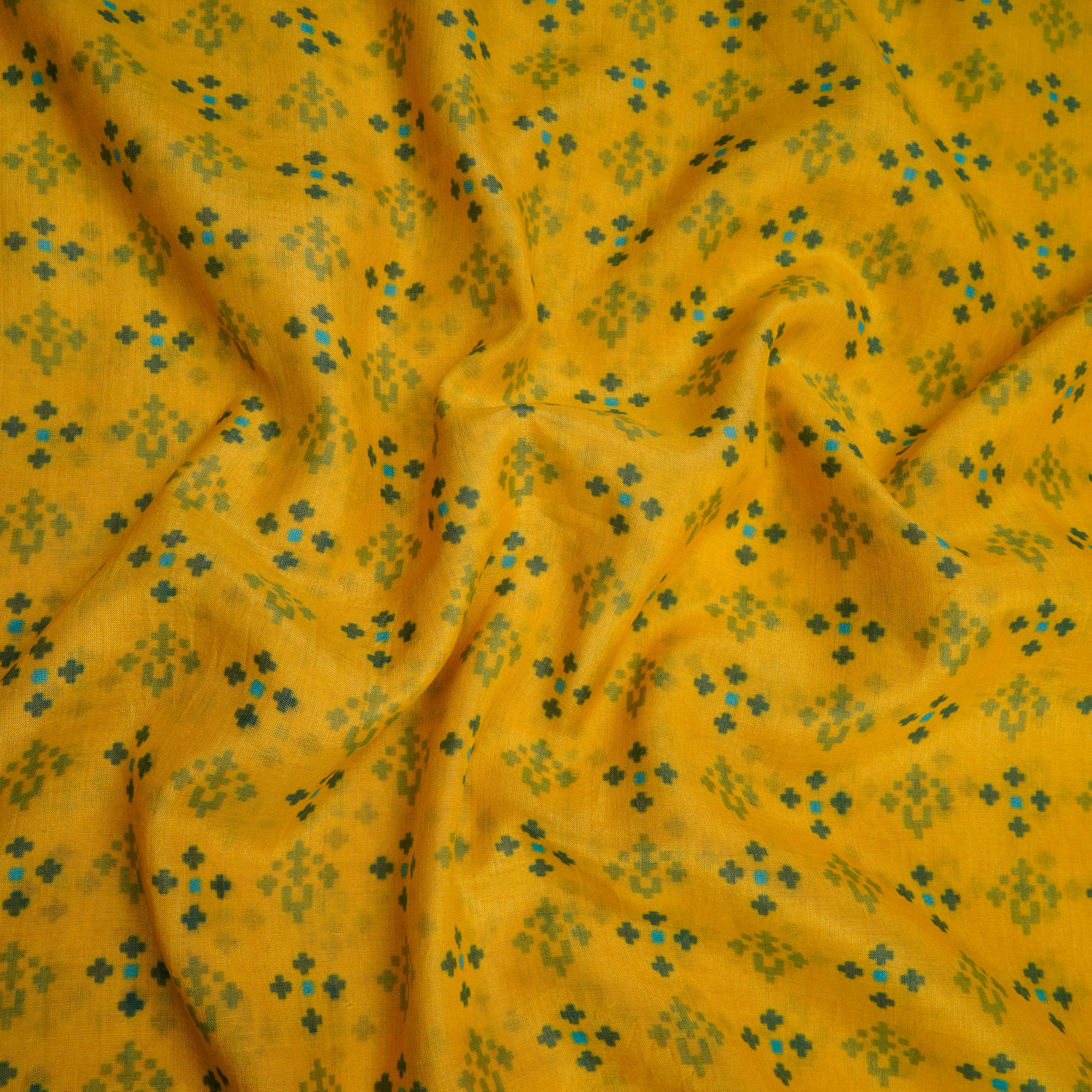 (Pre-Cut 2.80 Mtr)Yellow Patola Pattern Digital Printed Fine Chanderi Fabric