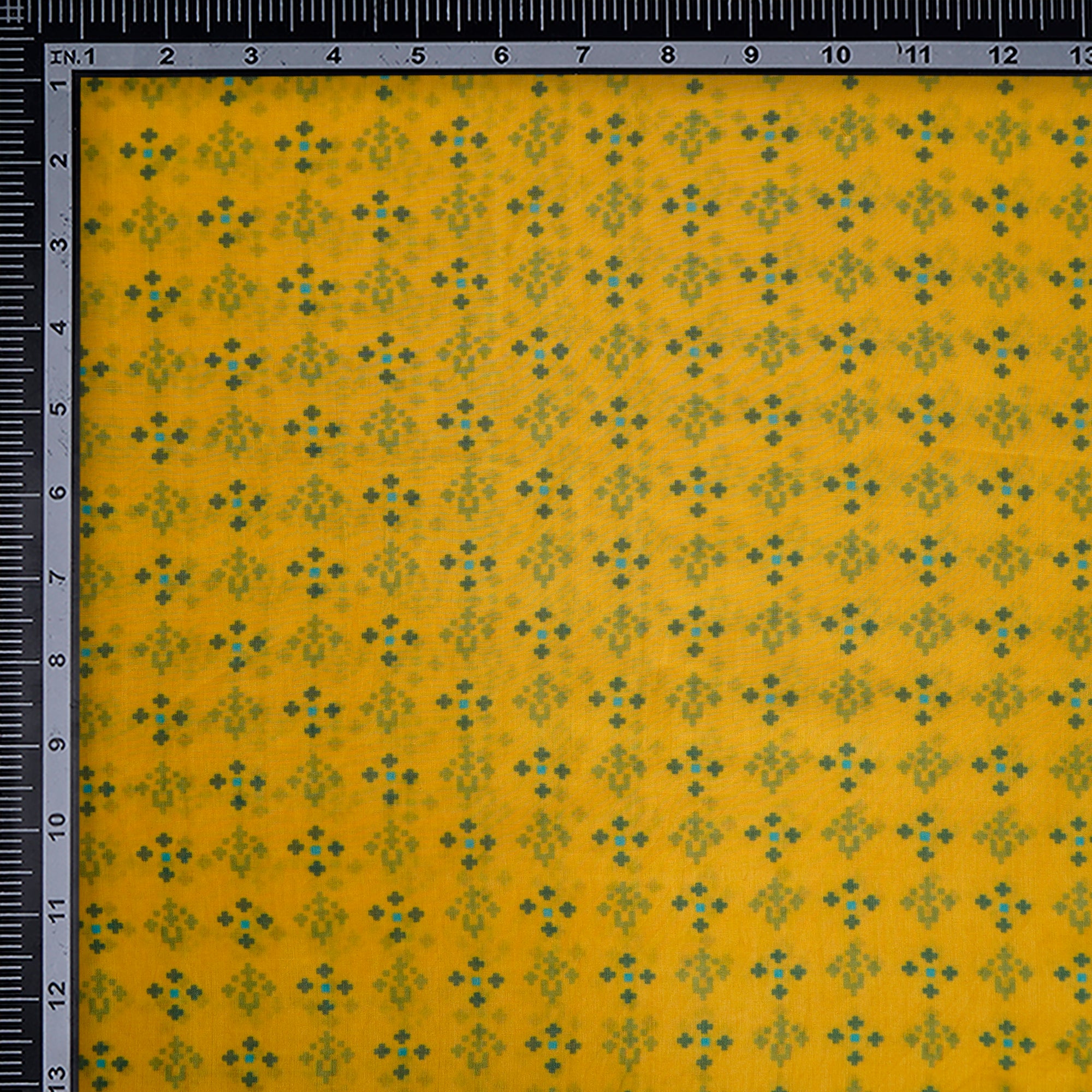 (Pre-Cut 2.80 Mtr)Yellow Patola Pattern Digital Printed Fine Chanderi Fabric