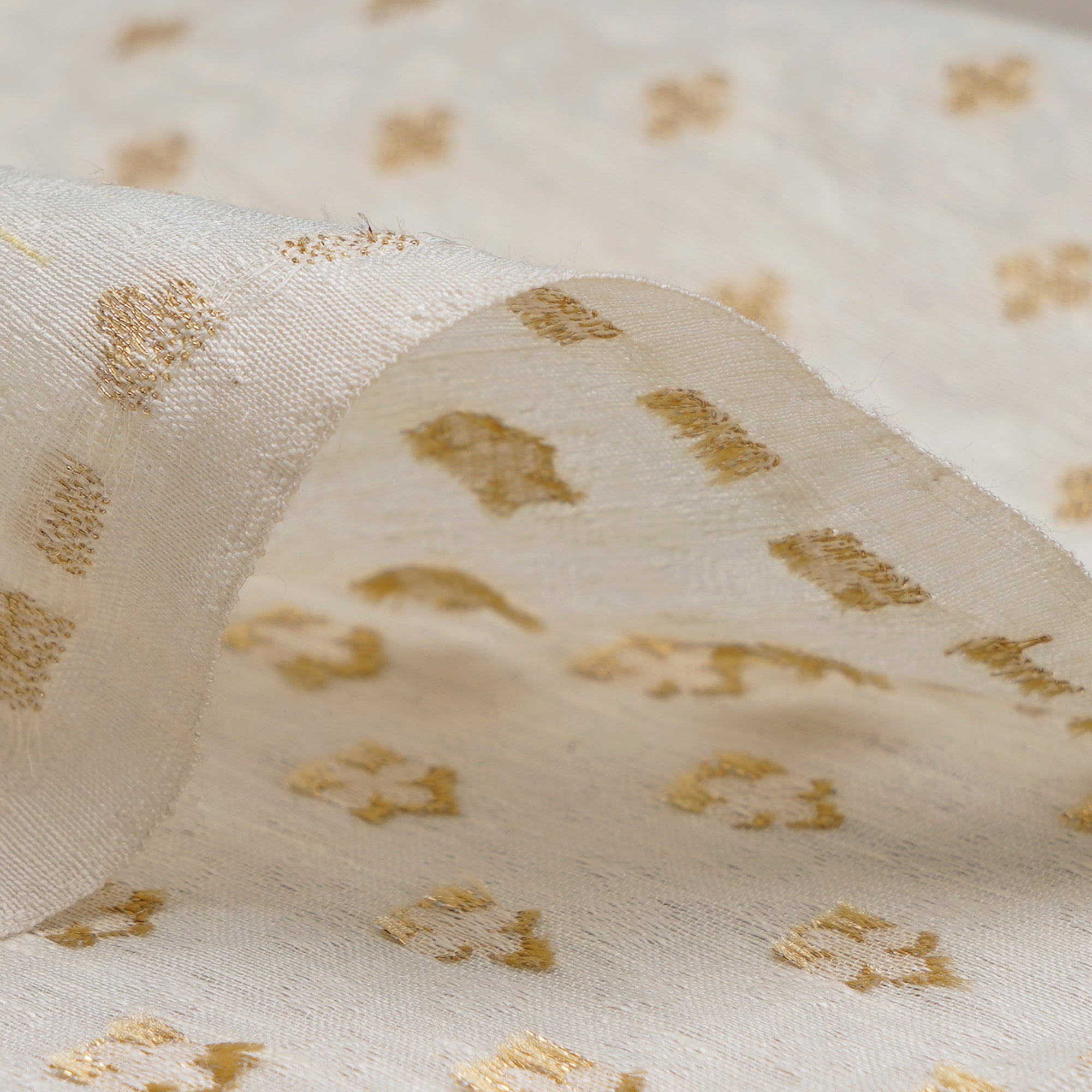 (Pre-Cut 0.60 Mtr) Off-White Dyeable Booti Pattern Jacquard Silk Fabric