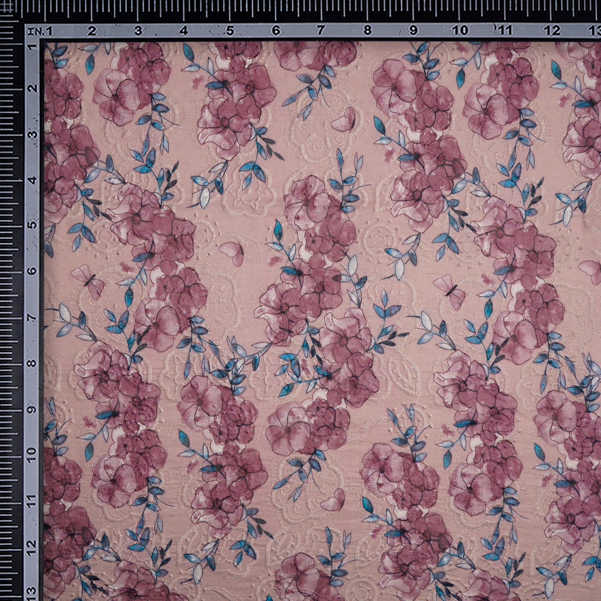 (Pre-Cut 4.20 Mtr)Lavender Floral Pattern Digital Printed Embroidered Pure Chanderi Fabric