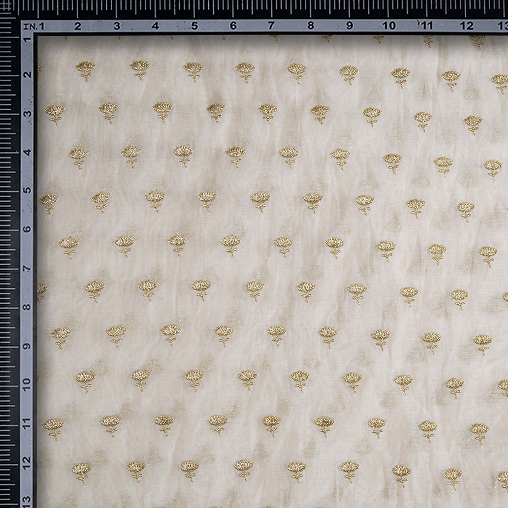 (Pre-Cut 2.50 Mtr) Off-white Dyeable All Over Pattern Zari Embroidered Fine Chanderi Fabric