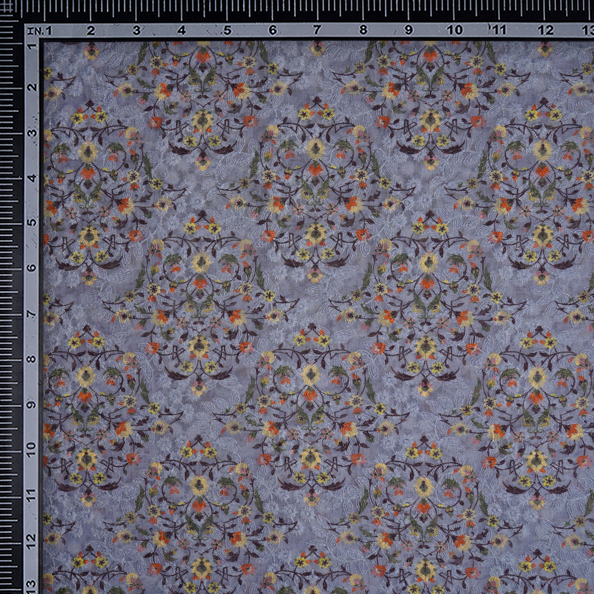 (Pre-Cut 2.30 Mtr) Light Purple-Yellow Floral Pattern Thread Embroidered Fine Chanderi Fabric