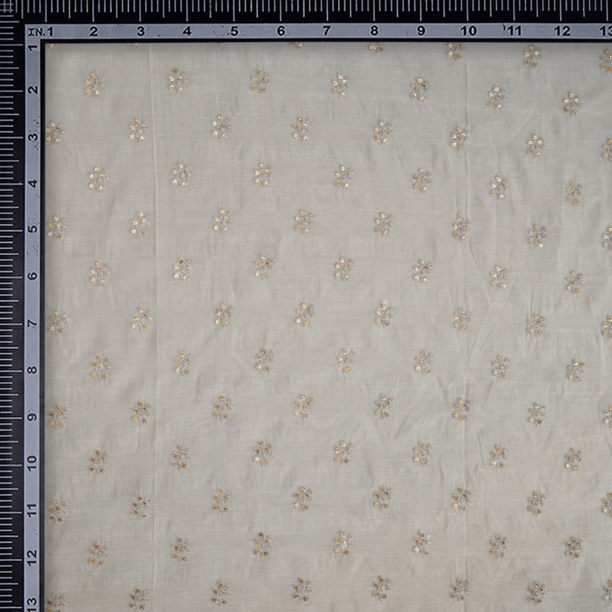 (Pre-Cut 0.80 Mtr) Off-White Dyeable Motif Pattern Zari & Sequins Embroidered Fine Chanderi Fabric