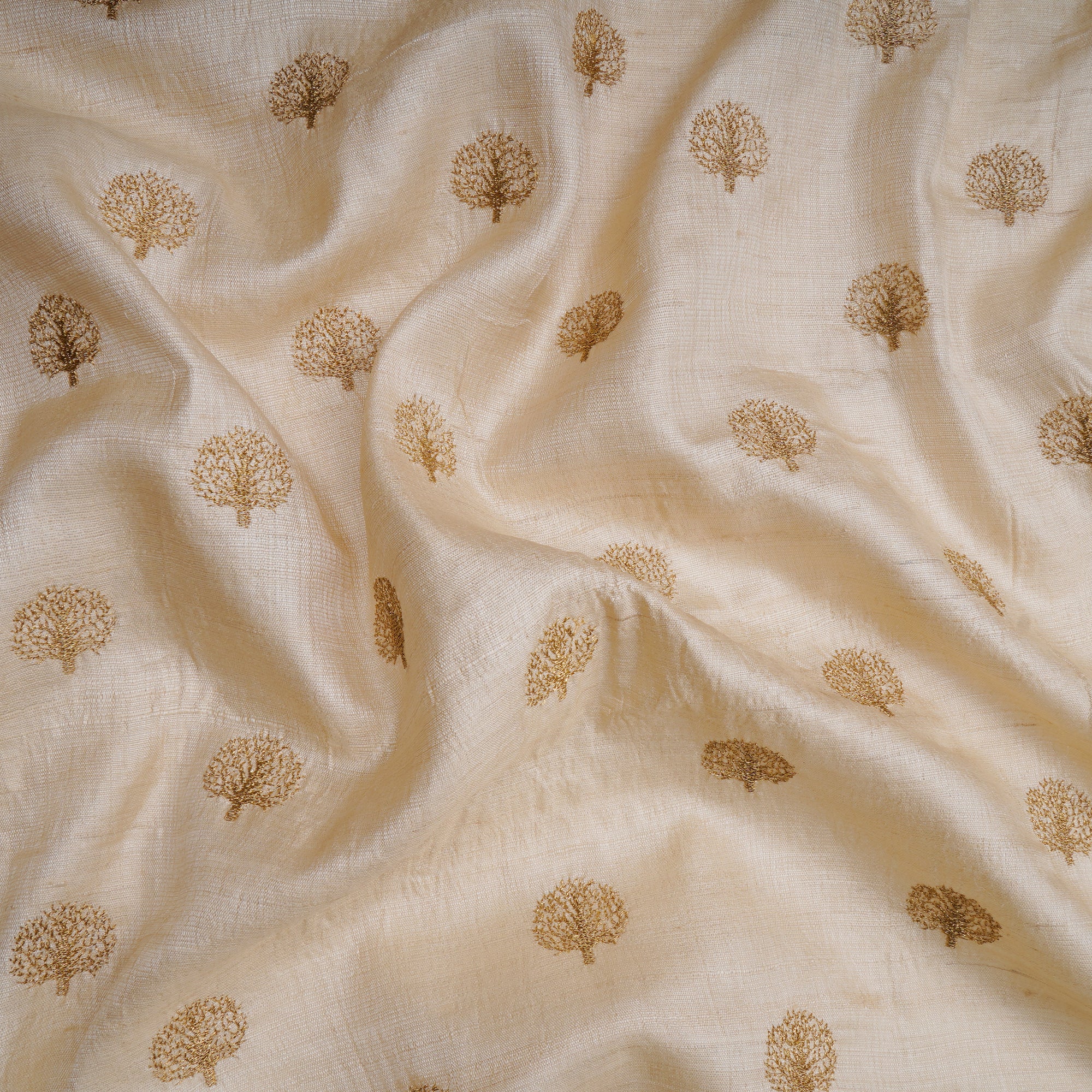 (Pre-Cut 1.00 Mtr) Beige Motif Pattern Zari Embroidered Silk Fabric