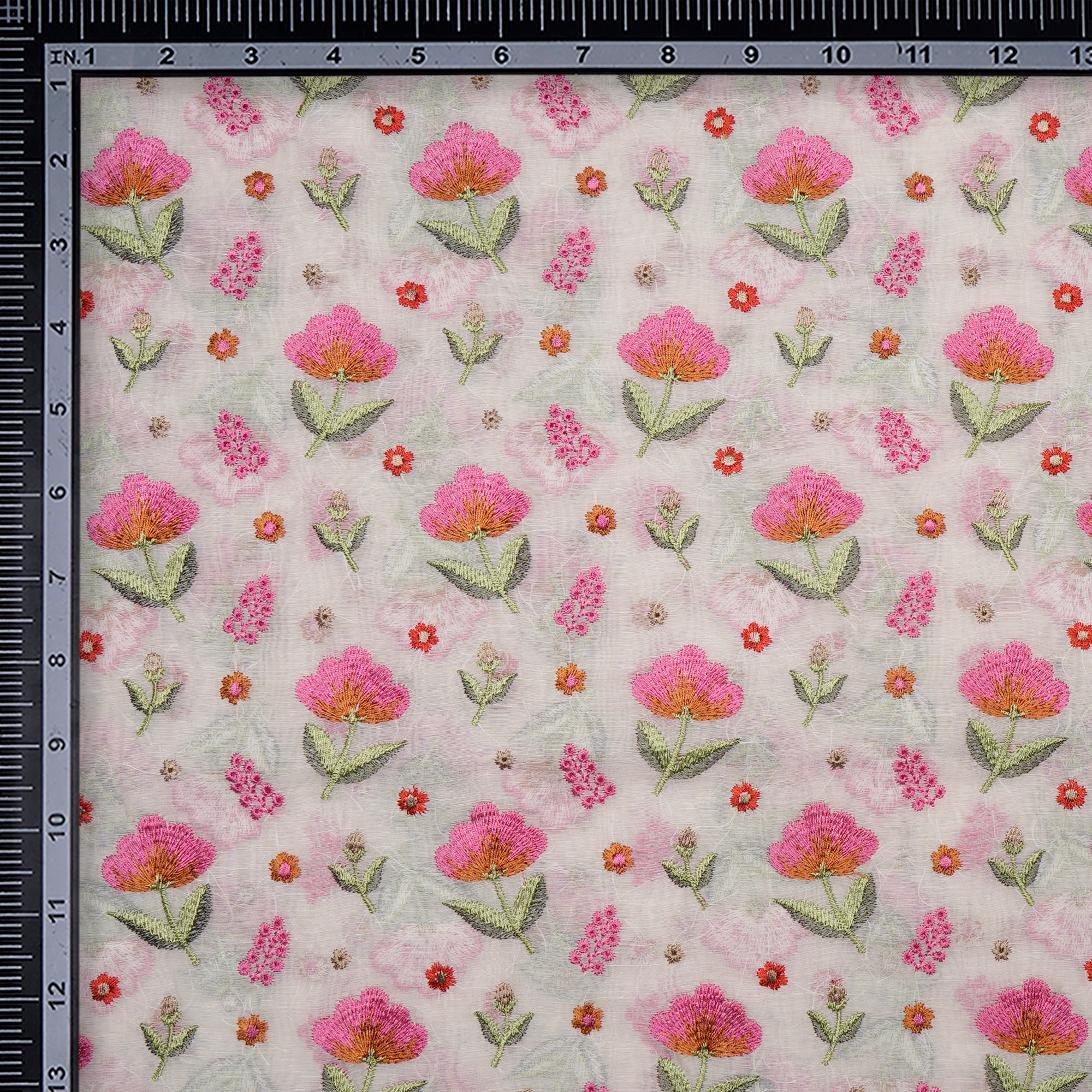 (Pre-Cut 2.50Mtr)Multi Color Floral Pattern Thread All Over Embroidered Chanderi Fabric