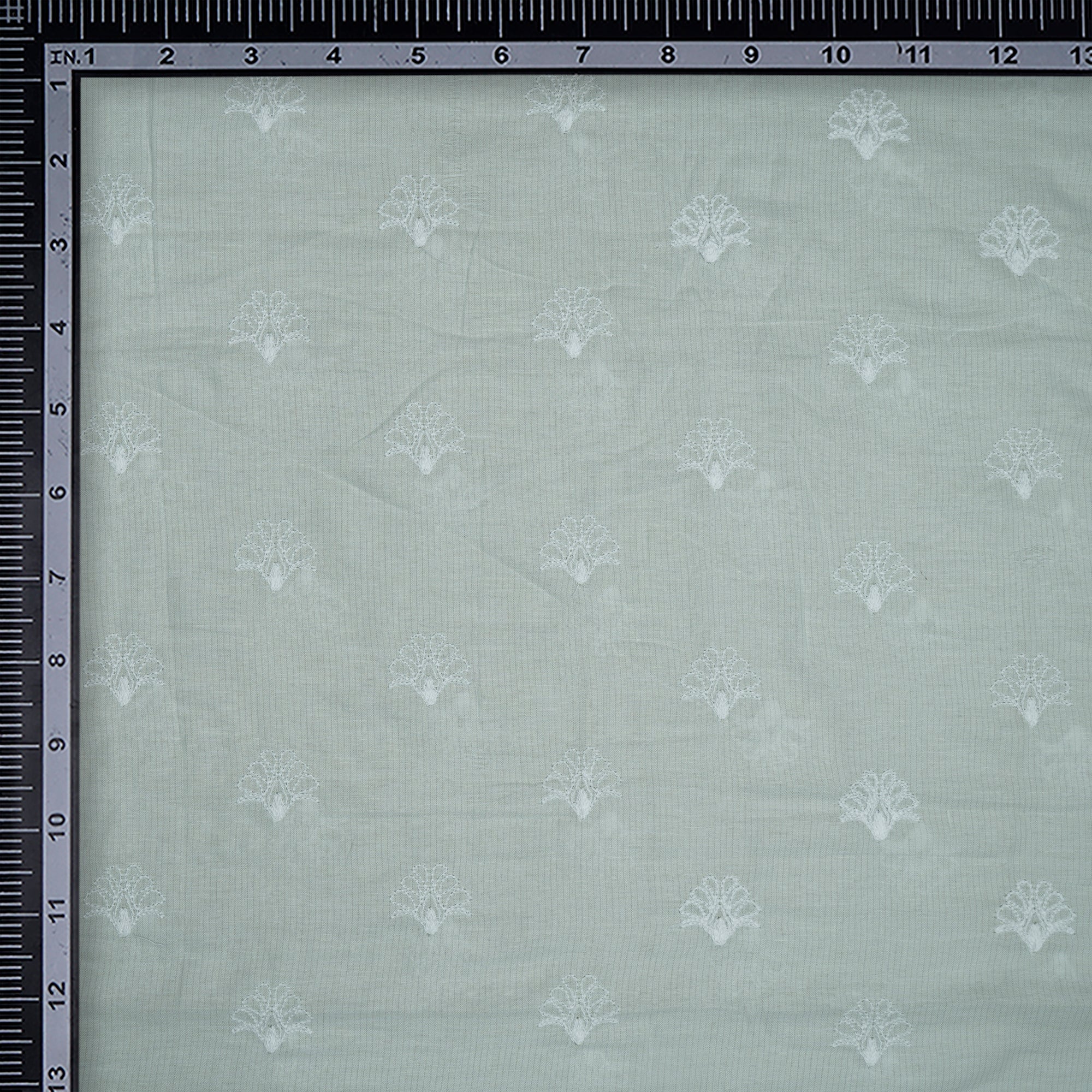(Pre-Cut 3.00 Mtr)Off-White Color Embroidered Cotton Voile Fabric