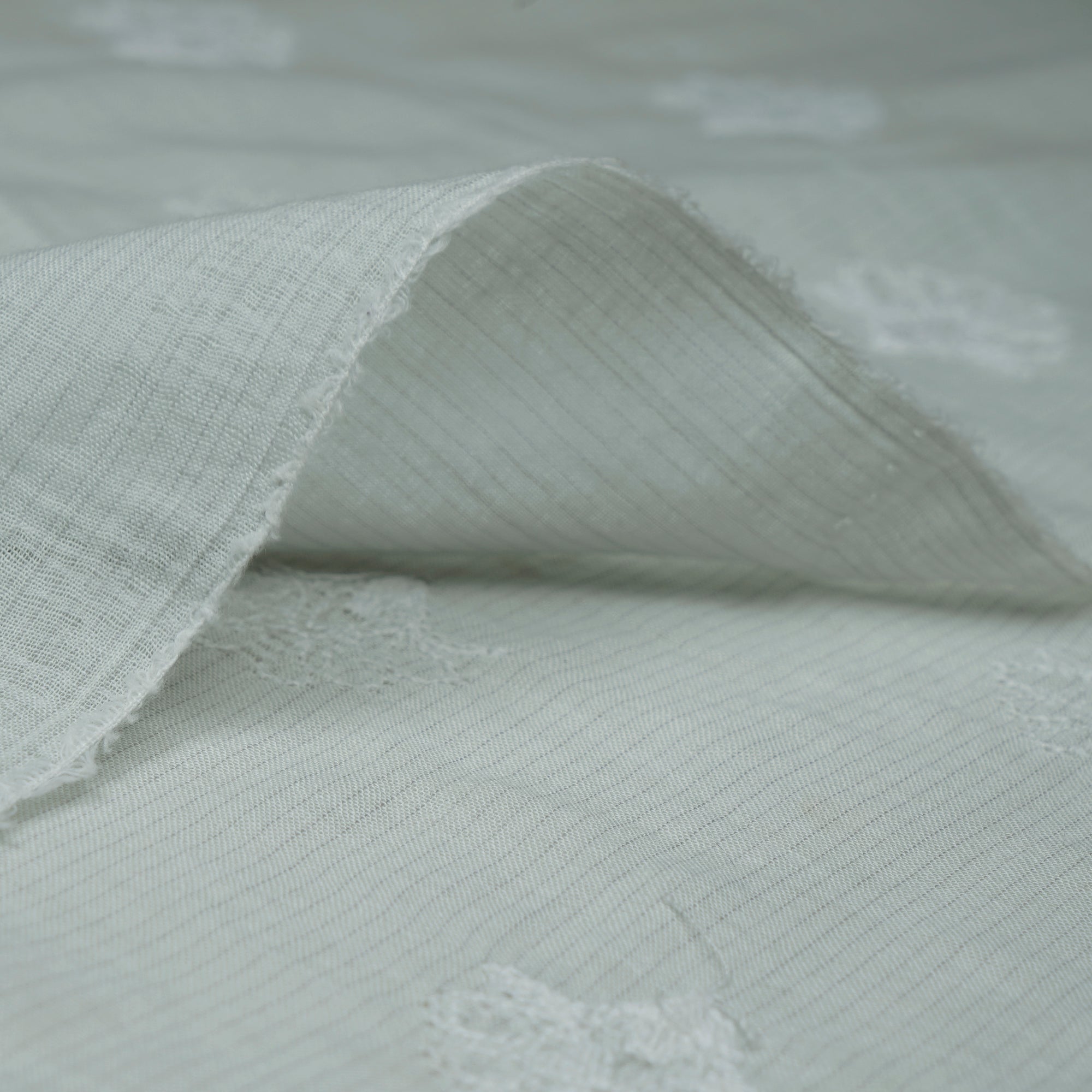 (Pre-Cut 3.00 Mtr)Off-White Color Embroidered Cotton Voile Fabric