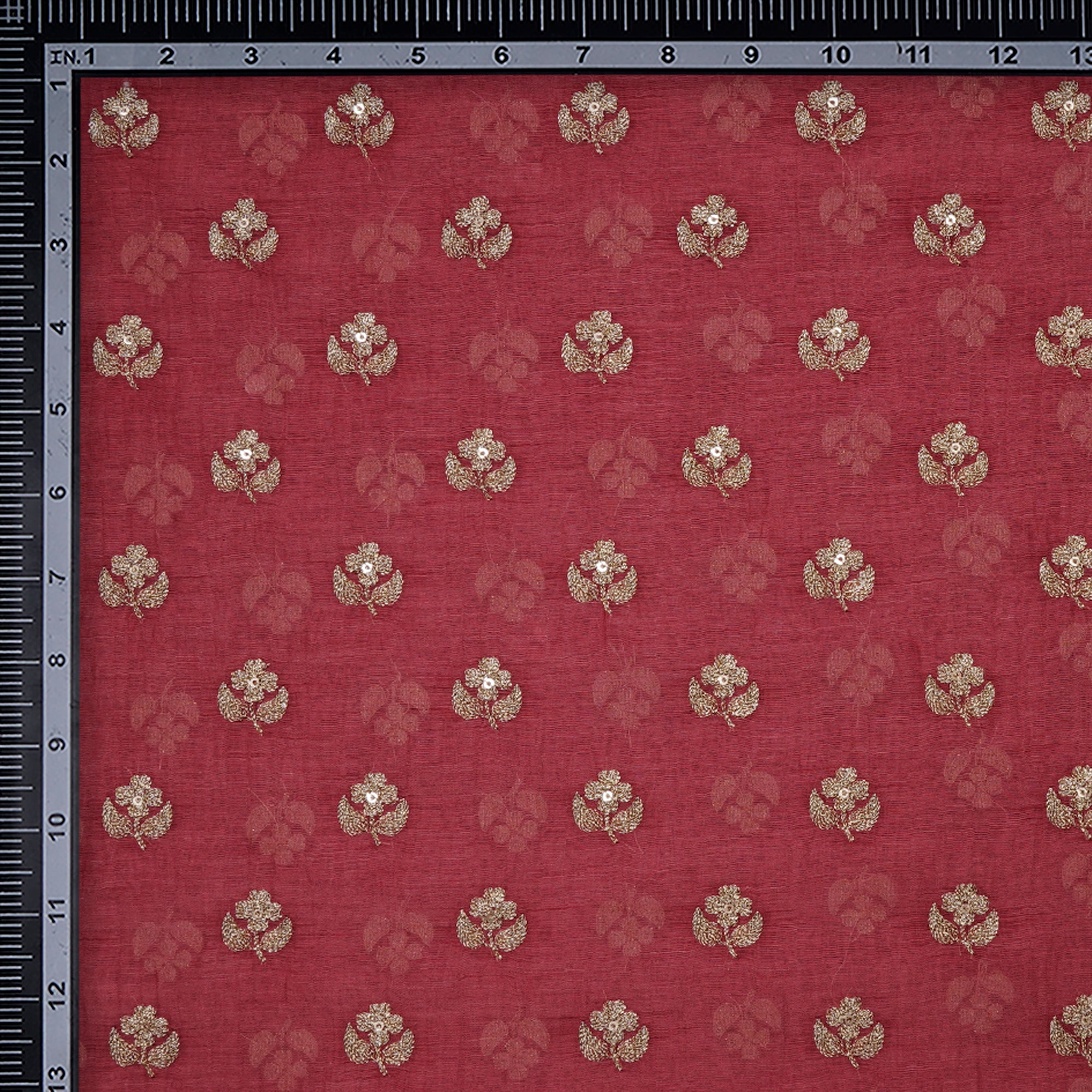 (Pre-Cut 3.80 Mtr) American Beauty Motif Pattern Zari & Sequins Embroidered Fine Chanderi Fabric