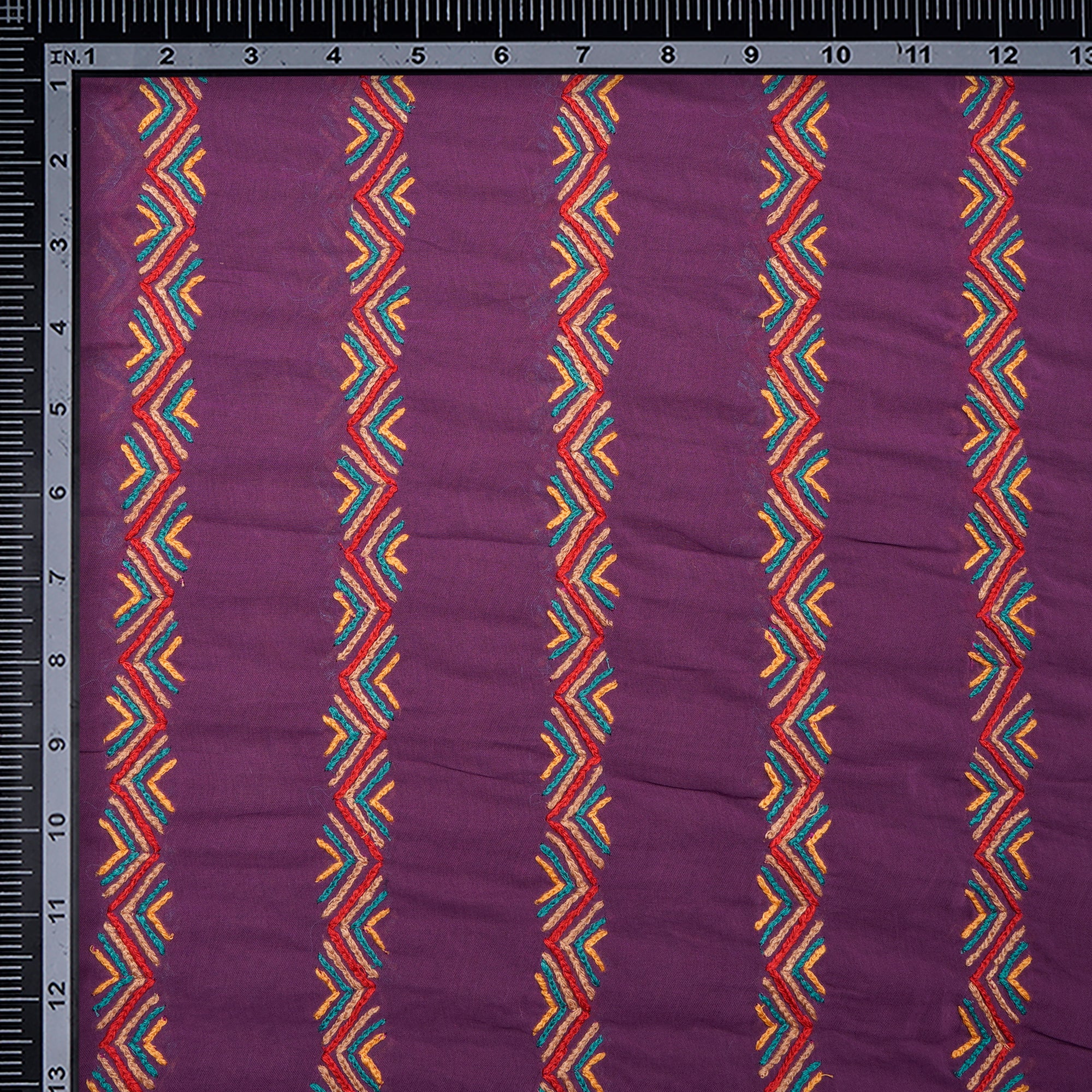 (Pre-Cut 4.70 Mtr)Purple Stripe Pattern Thread Embroidered Cotton Fabric