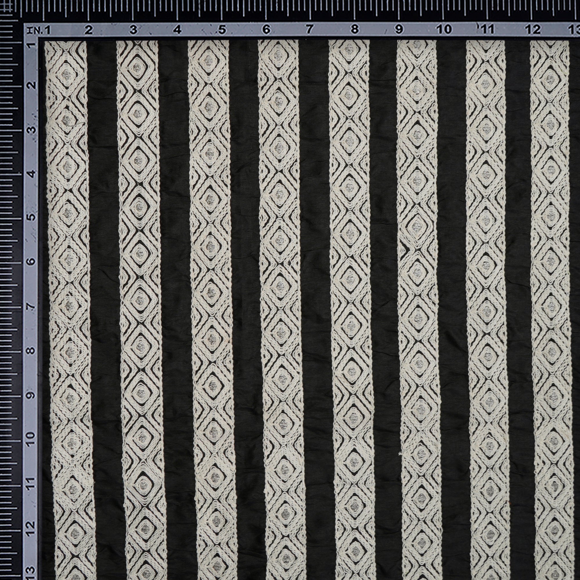 (Pre-Cut 2.30 Mtr) Black-White Stripe Pattern Thread Embroidered Polyester Fabric