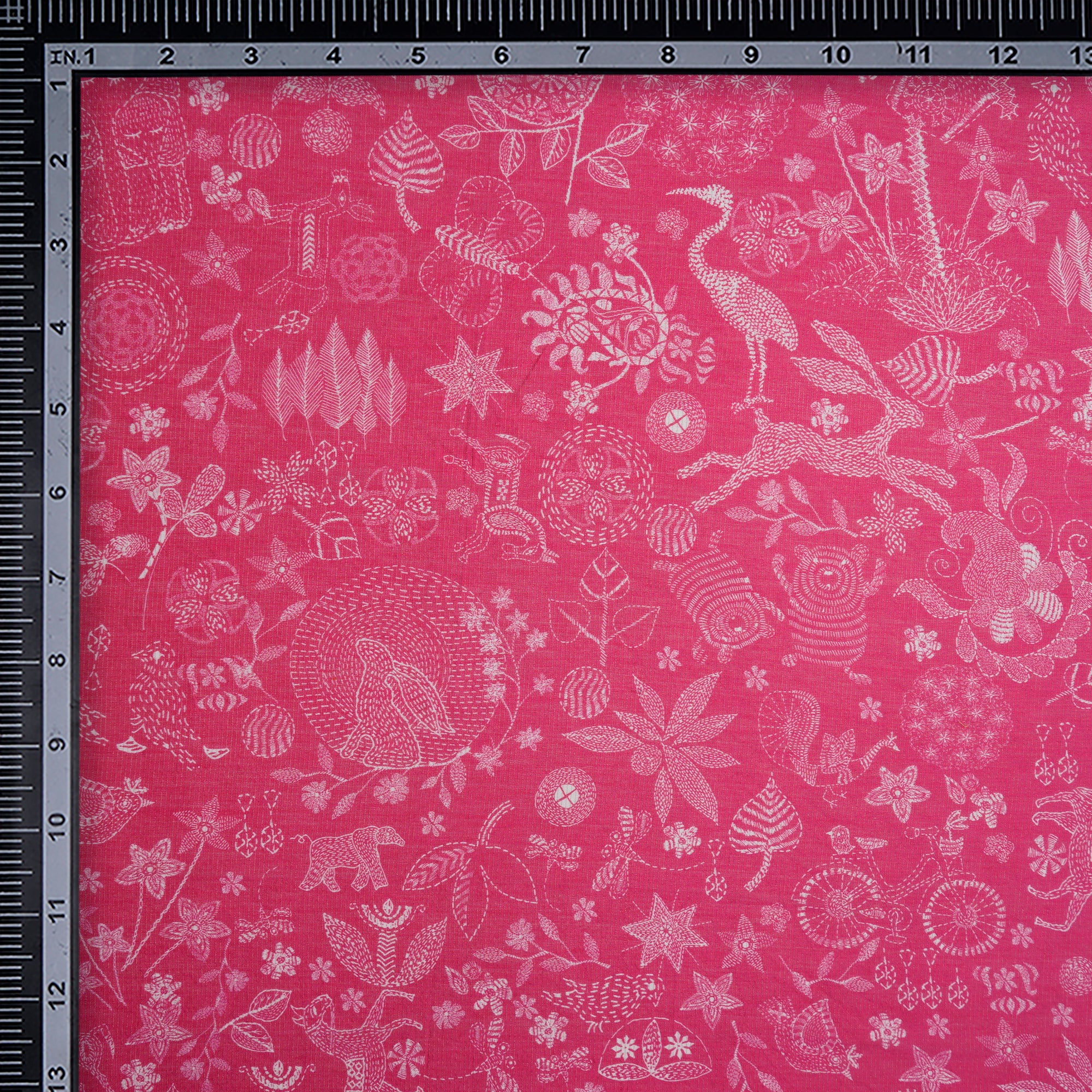 (Pre-Cut 1.35 Mtr) Bright Rose All Over Pattern Digital Printed Fine Chanderi Fabric