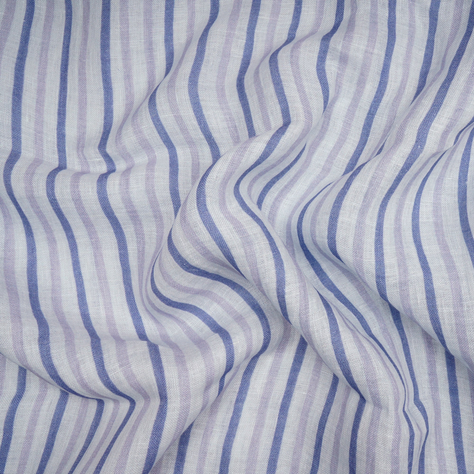 (Pre-Cut 2.10 Mtr) Purple-Blue Stripe Pattern Digital Print Gauge Linen Fabric