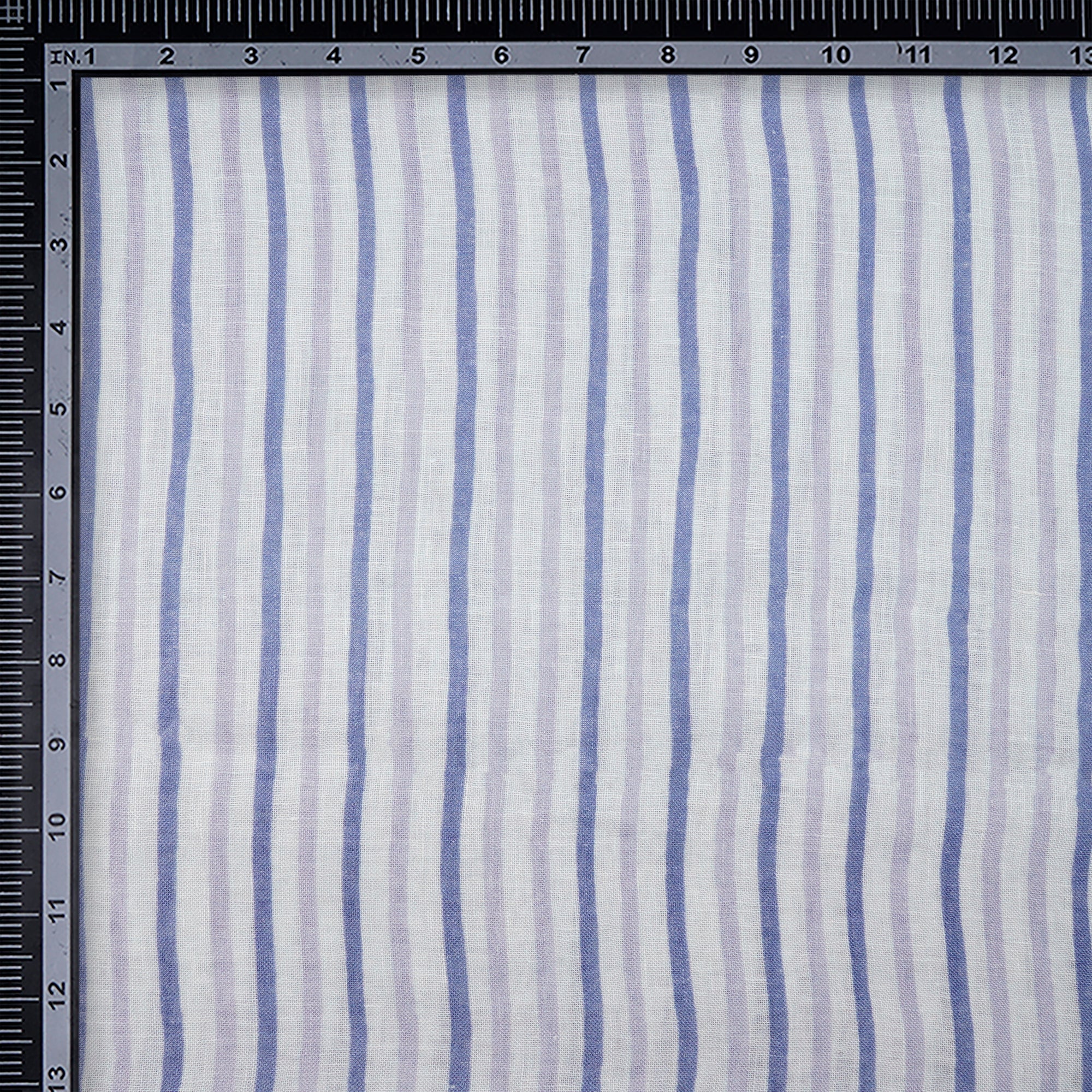 (Pre-Cut 2.10 Mtr) Purple-Blue Stripe Pattern Digital Print Gauge Linen Fabric