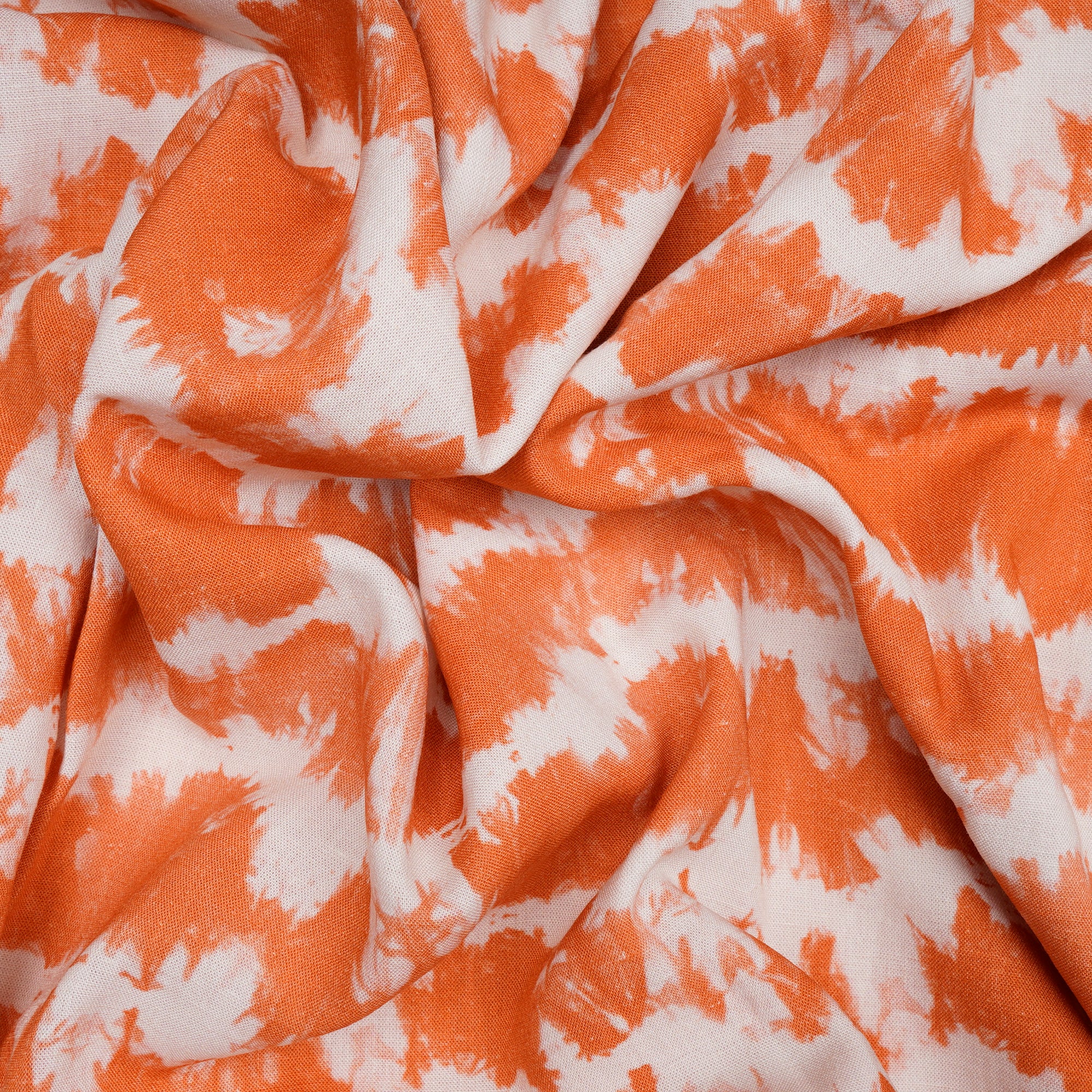 (Pre-Cut 0.80 Mtr)Orange-White Shibori Pattern Digital Print Fancy Linen Fabric