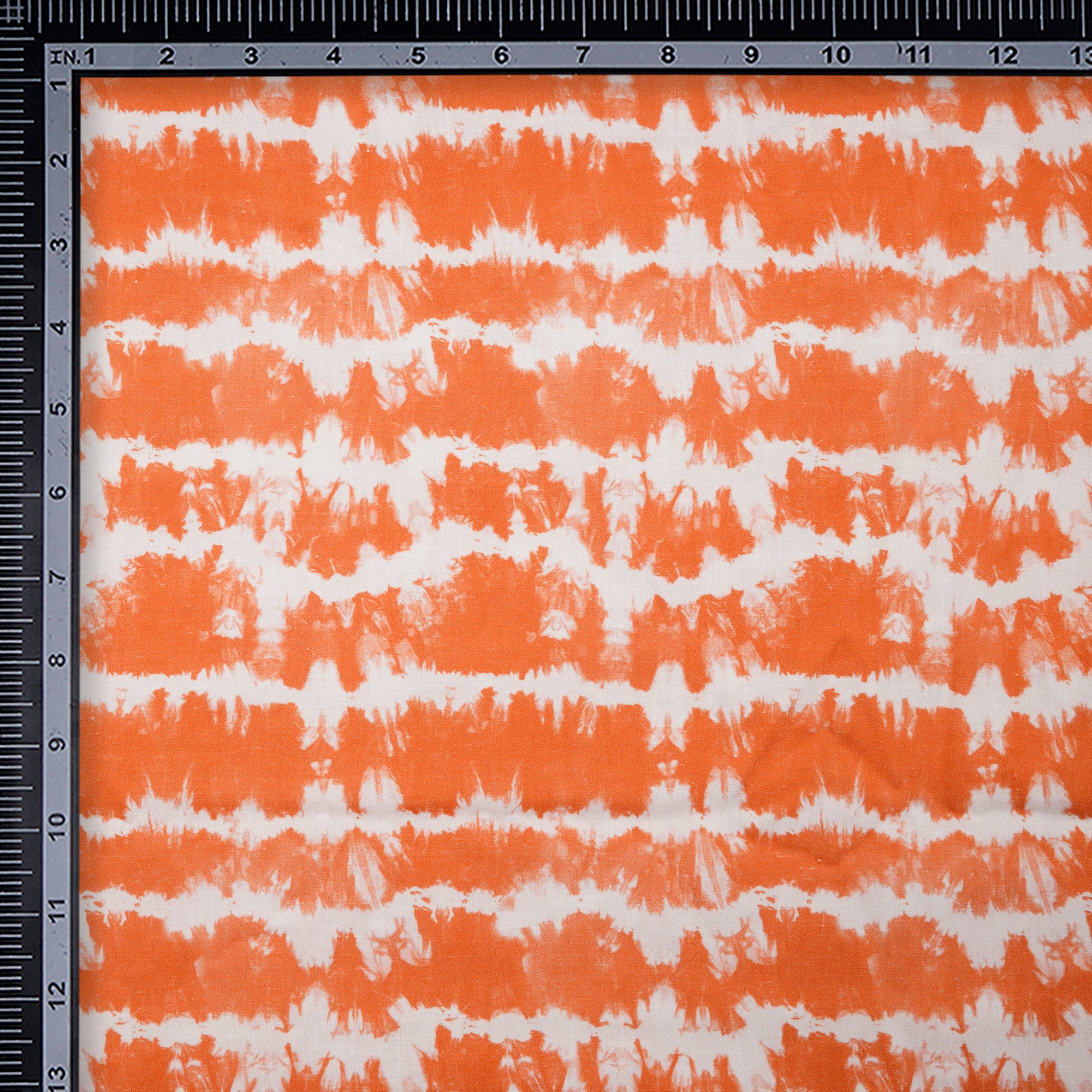 (Pre-Cut 0.80 Mtr)Orange-White Shibori Pattern Digital Print Fancy Linen Fabric