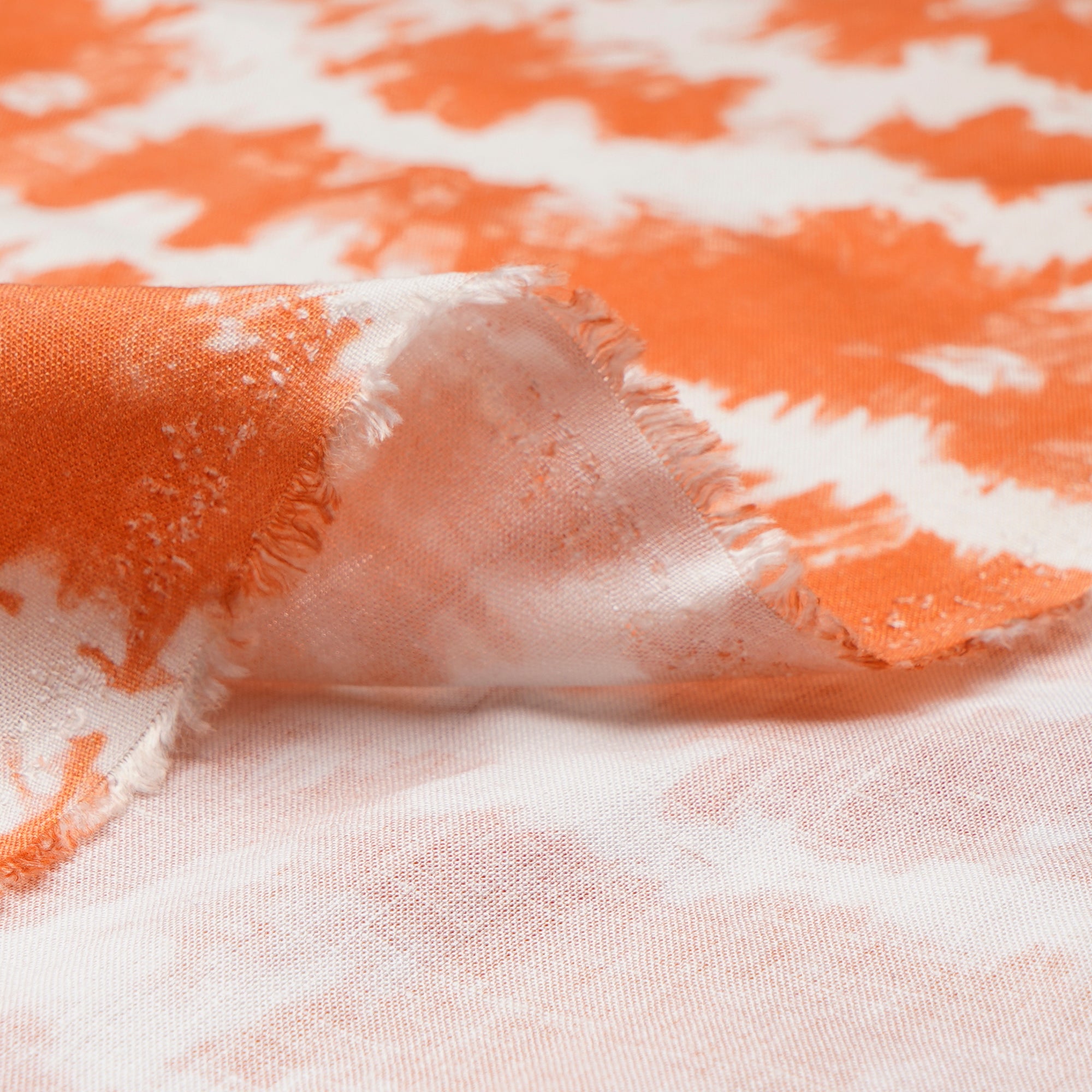 (Pre-Cut 0.80 Mtr)Orange-White Shibori Pattern Digital Print Fancy Linen Fabric