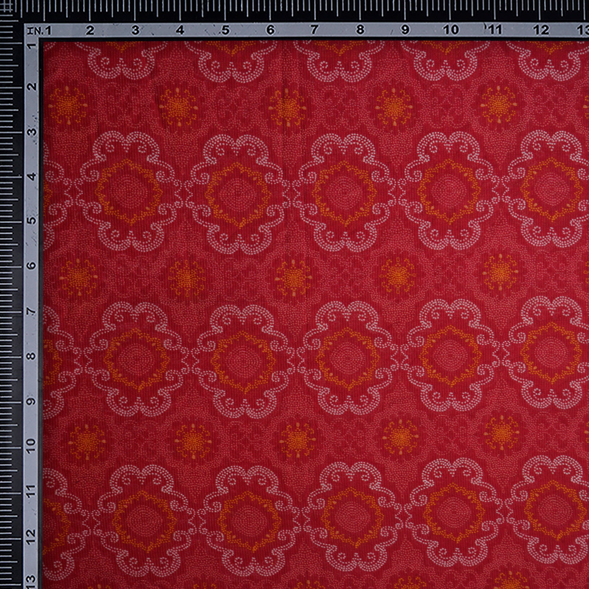 (Pre-Cut 1.10 Mtr)Red Bandhani Pattern Digital Printed Fine Chanderi Fabric