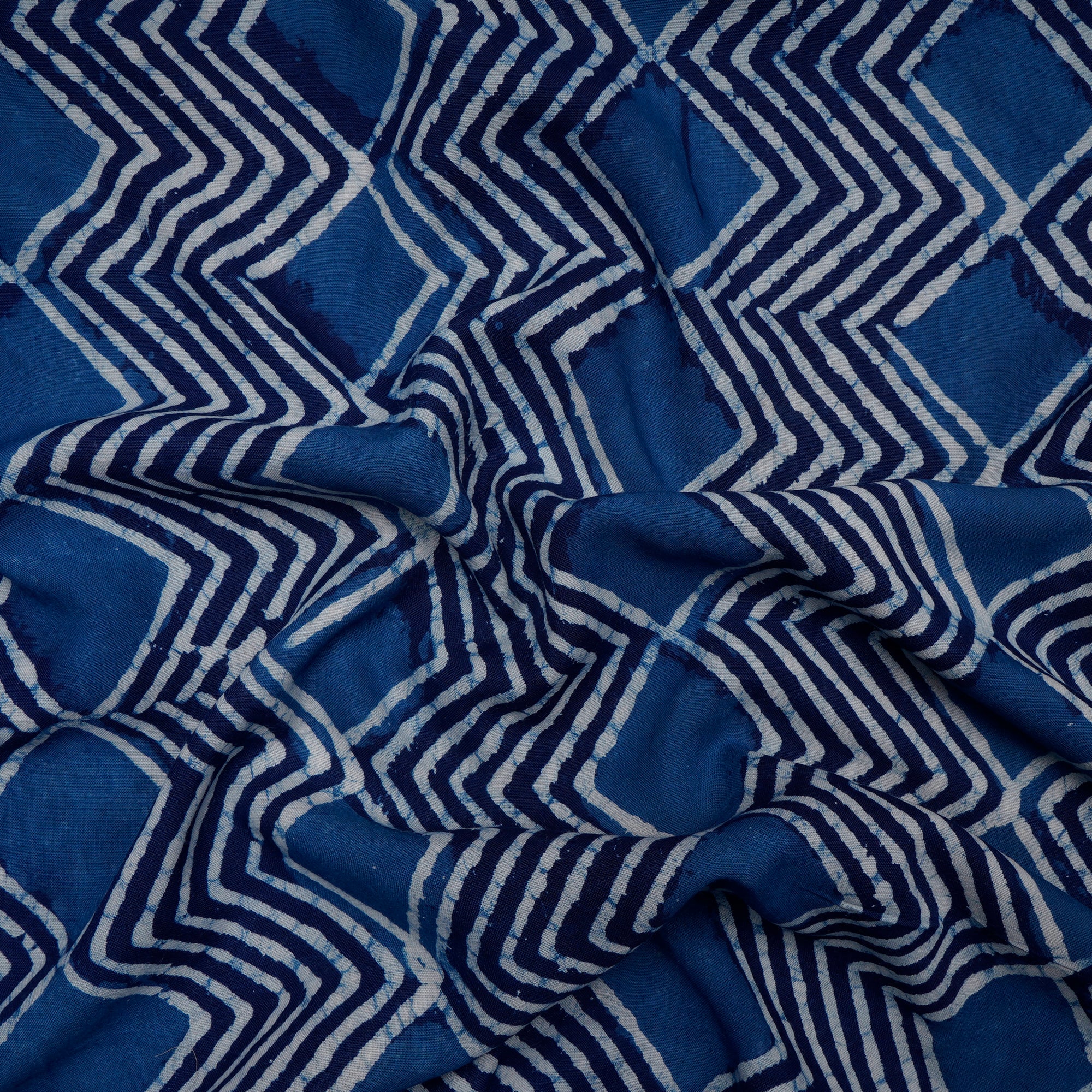 (Pre-Cut 3.05 Mtr)Indigo Blue Hand Block Natural Dye Dabu Printed Rayon Fabric