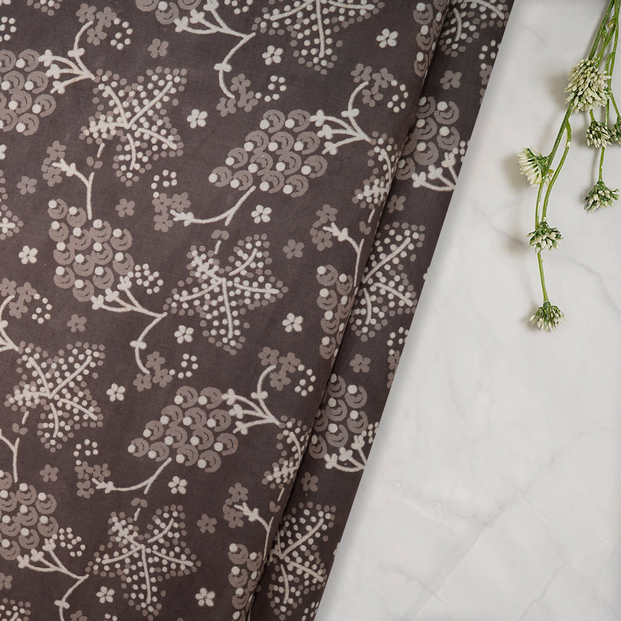 (Pre-Cut 1.40 Mtr)Fallen Rock All Over Pattern Hand Block Printed Bagru Natural Dye Cotton Fabric
