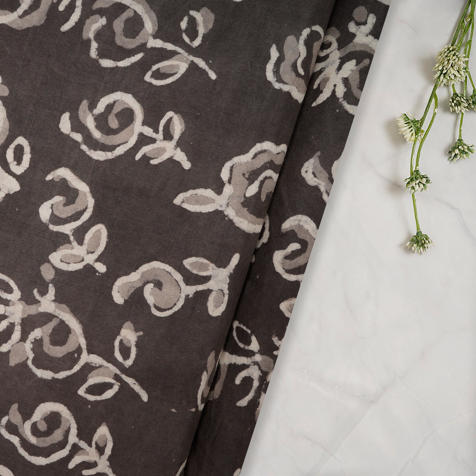 (Pre-Cut 1.50Mtr)Fallen Rock All Over Pattern Hand Block Printed Bagru Natural Dye Cotton Fabric
