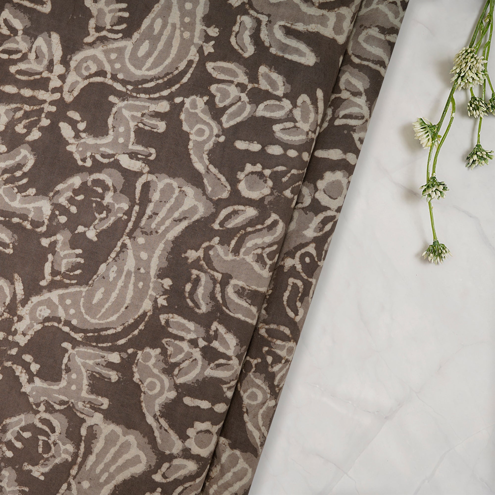 (Pre-Cut 2.20Mtr)Fallen Rock All Over Pattern Hand Block Printed Bagru Natural Dye Cotton Fabric