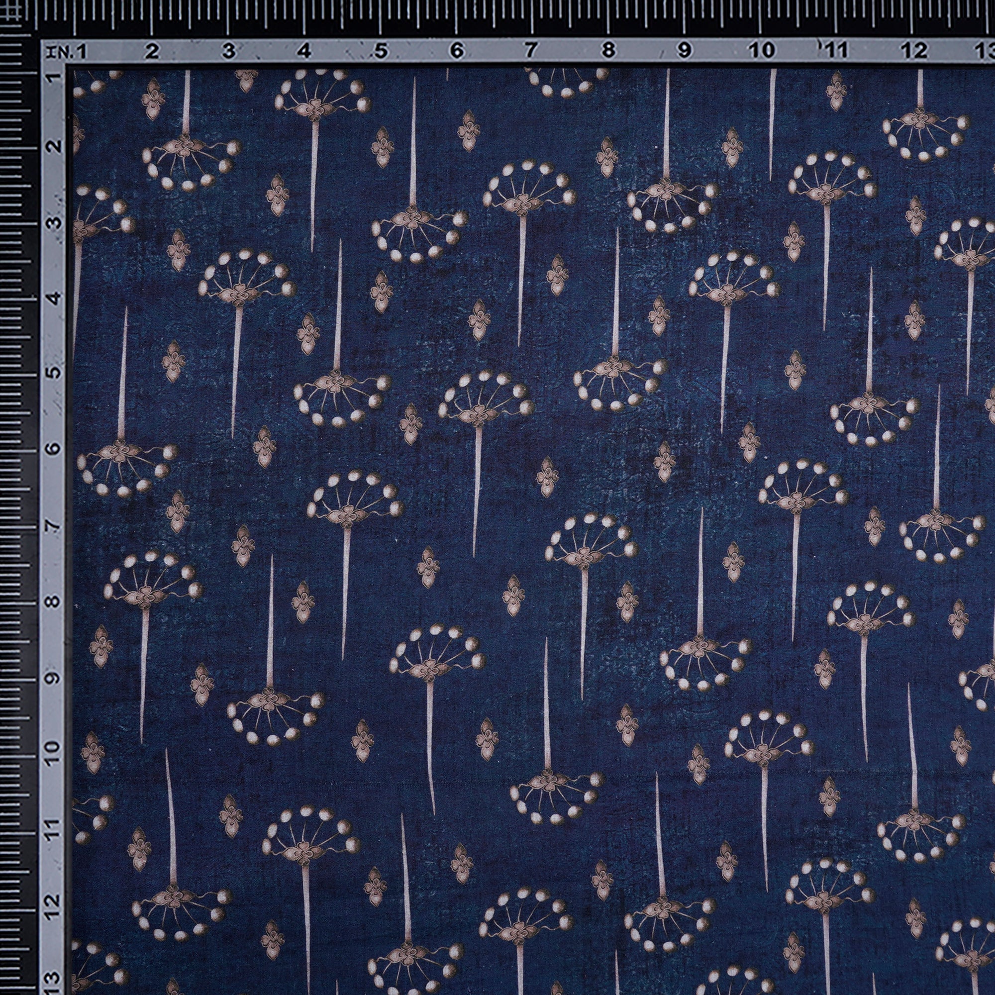 (Pre-Cut 4.40 Mtr) Navy Blue All Over Pattern Digital Printed Linen Fabric