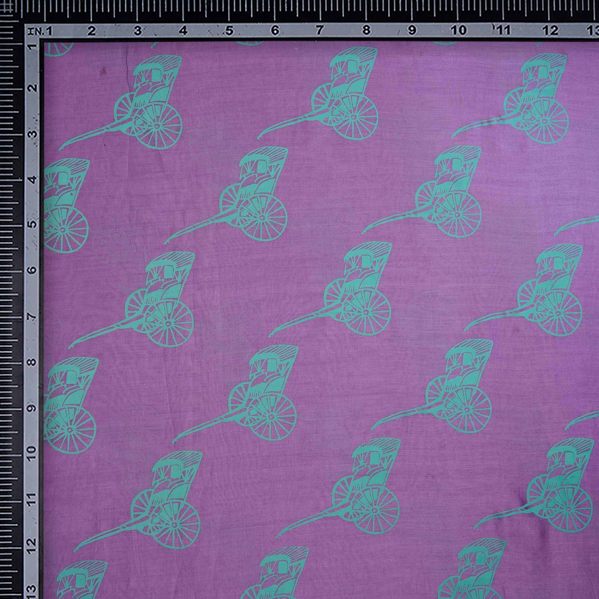 (Pre-Cut 4.60 Mtr)Pale Pansy-Green Object Pattern Screen Printed Fine Chanderi Fabric