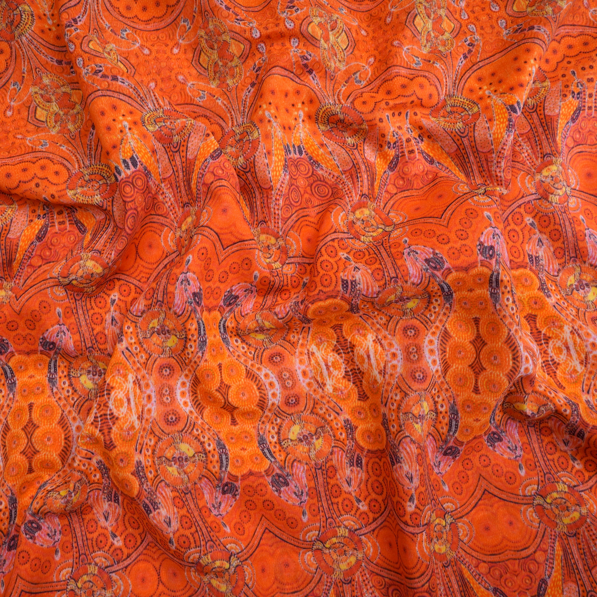 (Pre-Cut 3.30 Mtr) Orange All Over Pattern Digital Printed High Twisted Cotton Voile Fabric