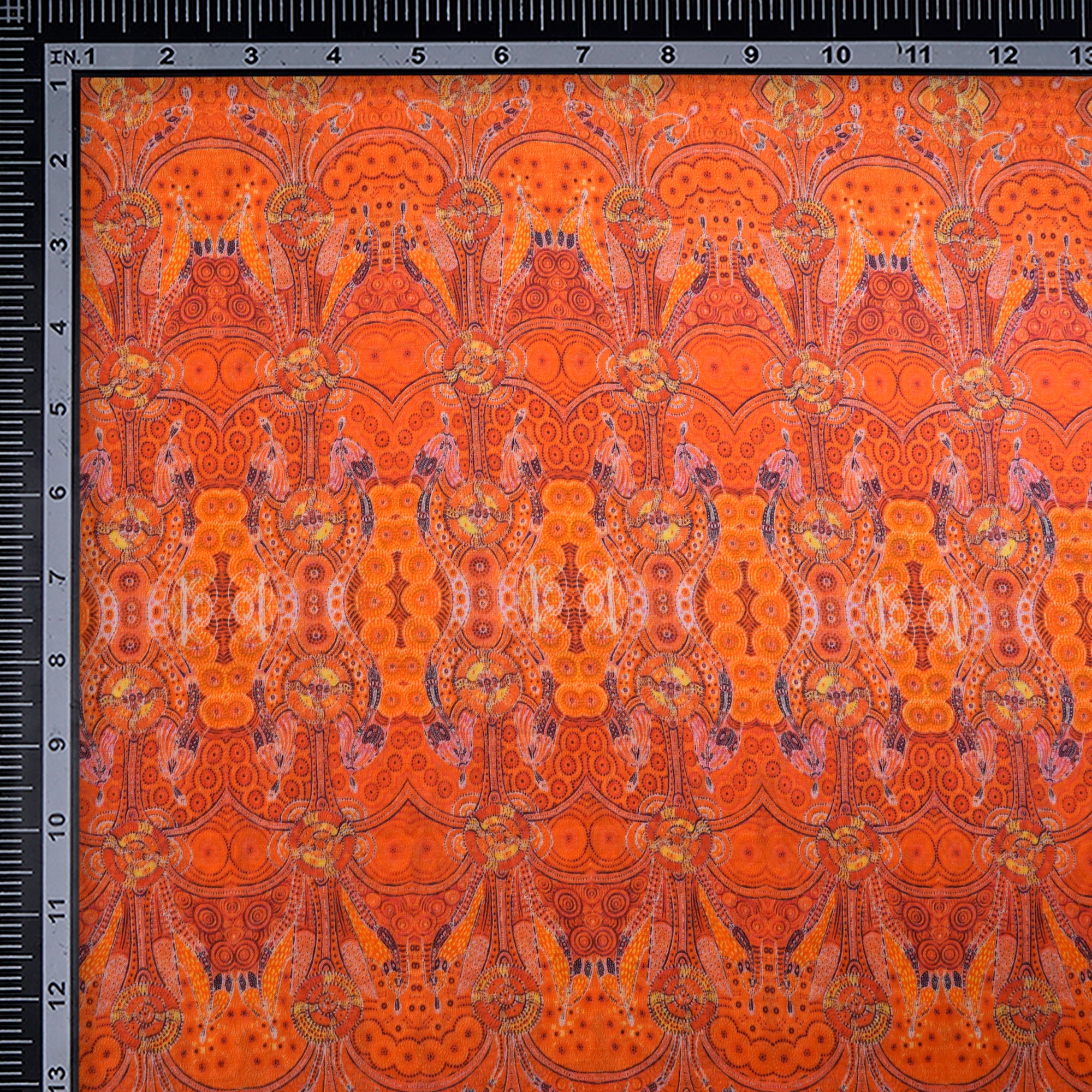 (Pre-Cut 3.30 Mtr) Orange All Over Pattern Digital Printed High Twisted Cotton Voile Fabric