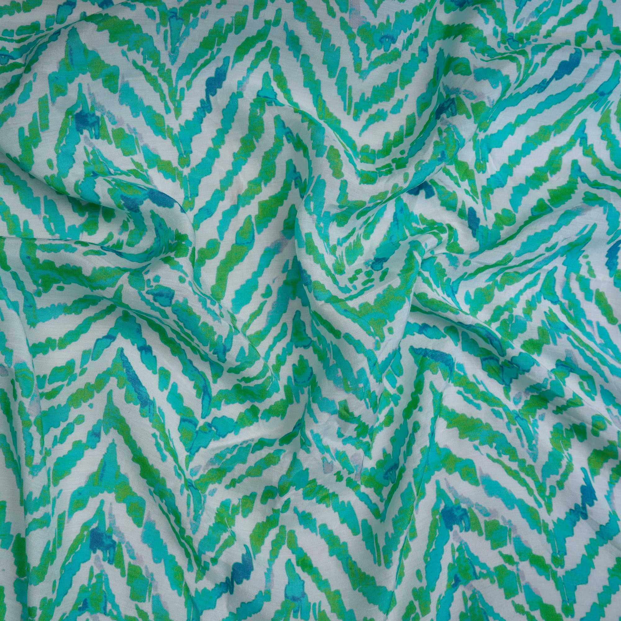 (Pre-Cut 0.60 Mtr) Green Abstract Pattern Digital Printed Viscose Fabric