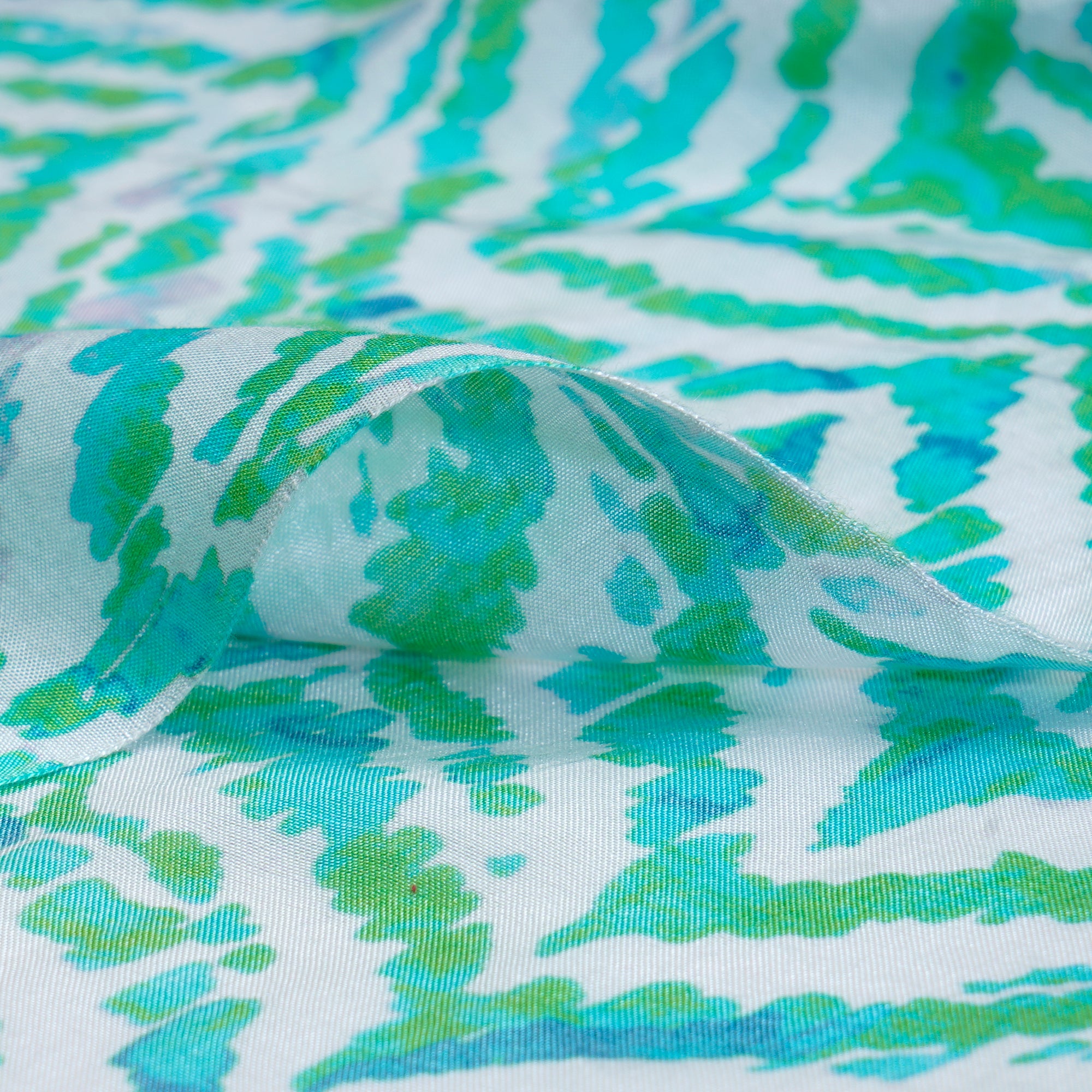 (Pre-Cut 0.60 Mtr) Green Abstract Pattern Digital Printed Viscose Fabric