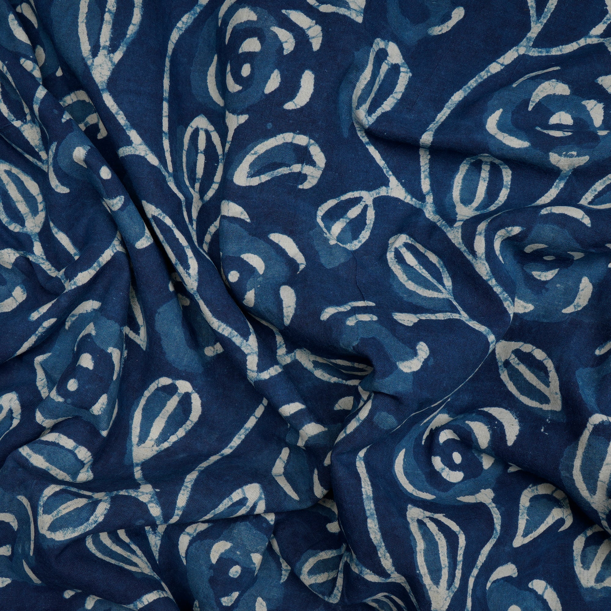 (Pre-Cut 0.50Mtr)Blue Hand Block Bagru Natural Dye Indigo Printed Cotton Fabric