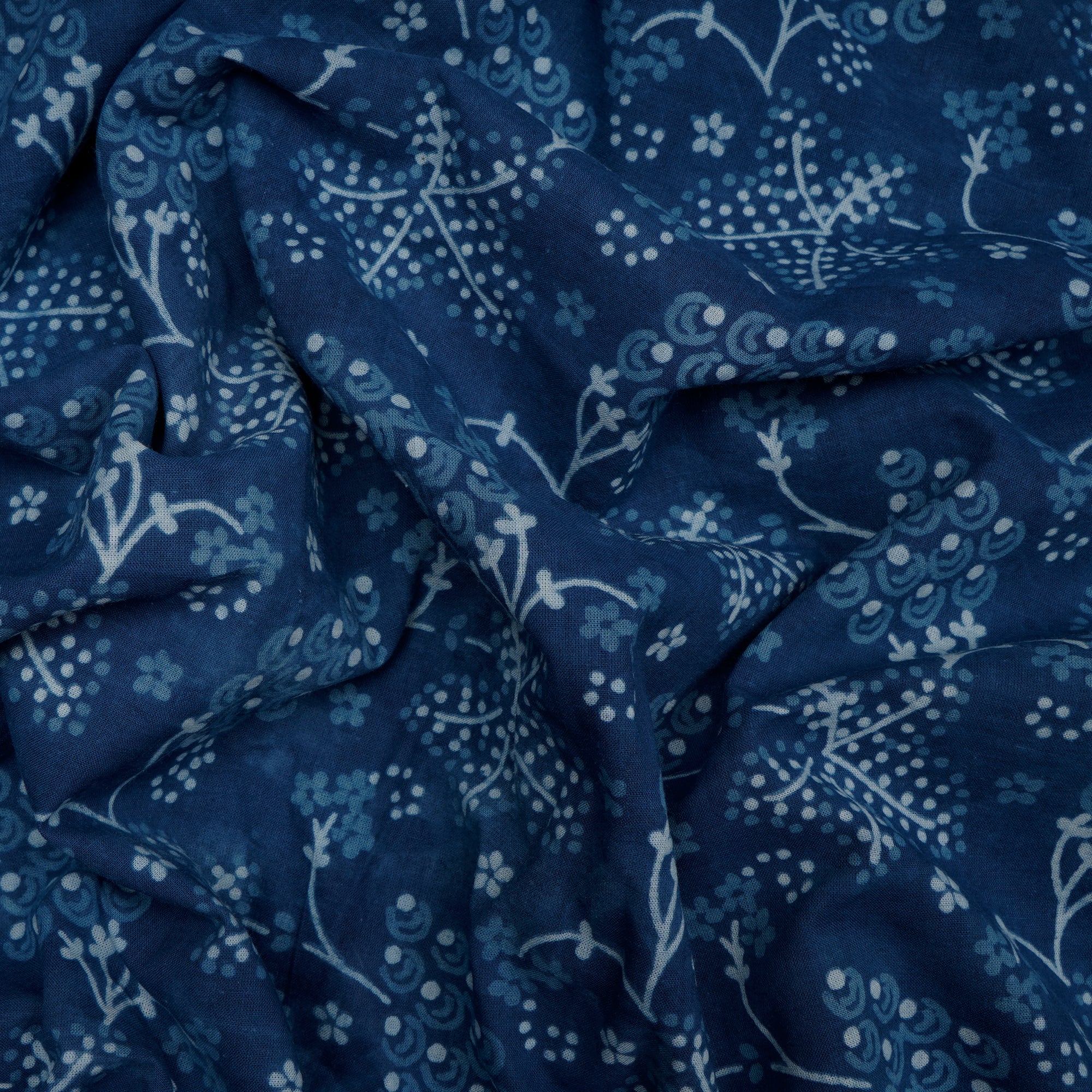 (Pre-Cut 1.00 Mtr)Blue Hand Block Bagru Natural Dye Indigo Printed Cotton Fabricprecuts&&2044