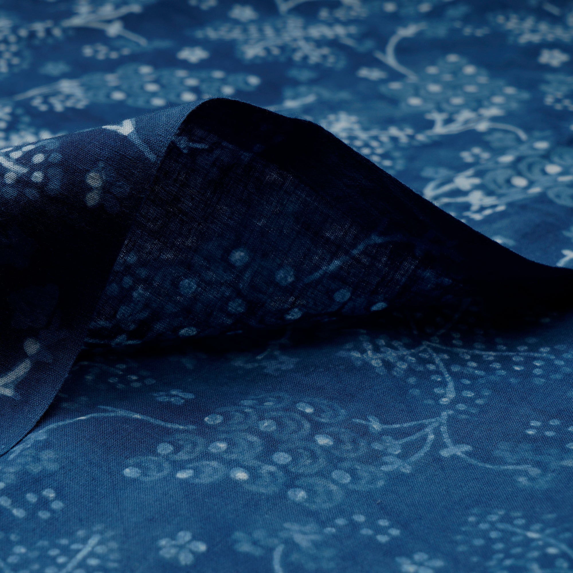 (Pre-Cut 1.50 Mtr)Blue Hand Block Bagru Natural Dye Indigo Printed Cotton Fabricprecuts&&2043