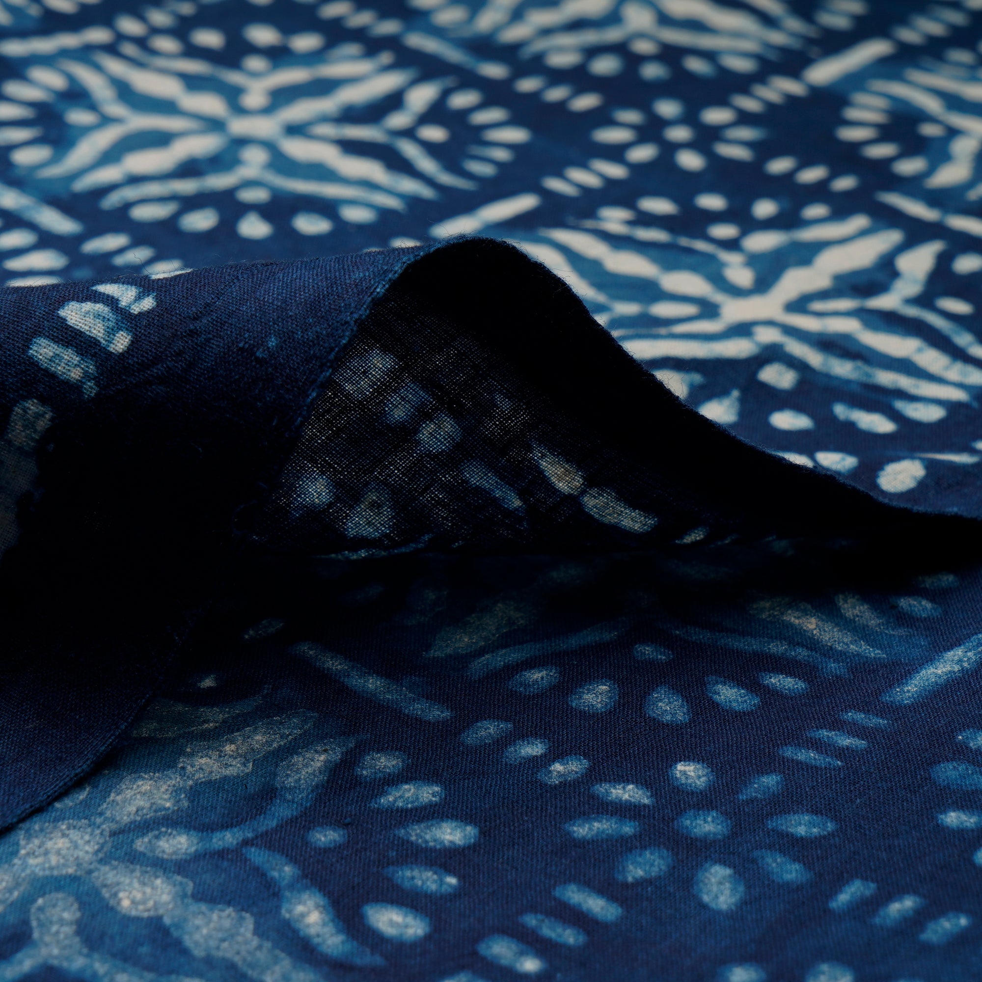 (Pre-Cut 2.80 Mtr)Blue Hand Block Bagru Natural Dye Indigo Printed Cotton Fabricprecuts&&2047