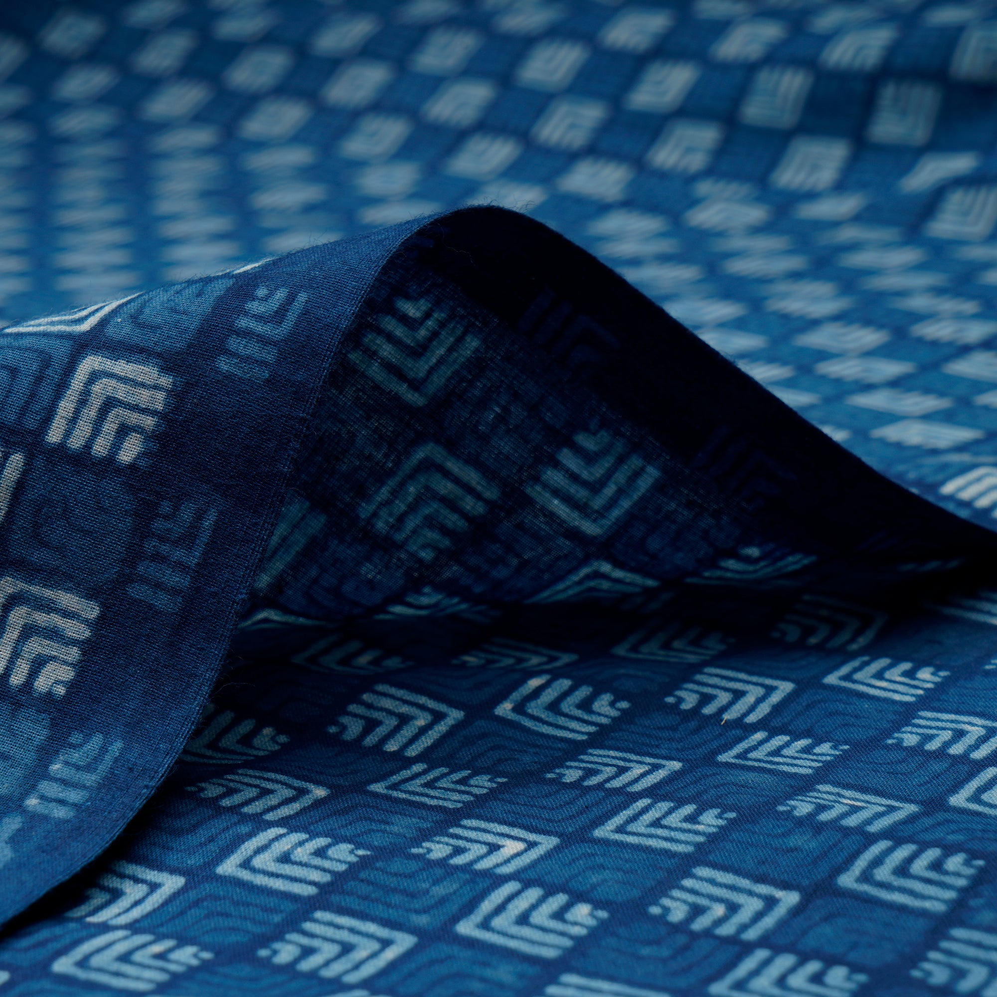 (Pre-Cut 3.10 Mtr)Blue Hand Block Bagru Natural Dye Indigo Printed Cotton Fabricprecuts&&2049