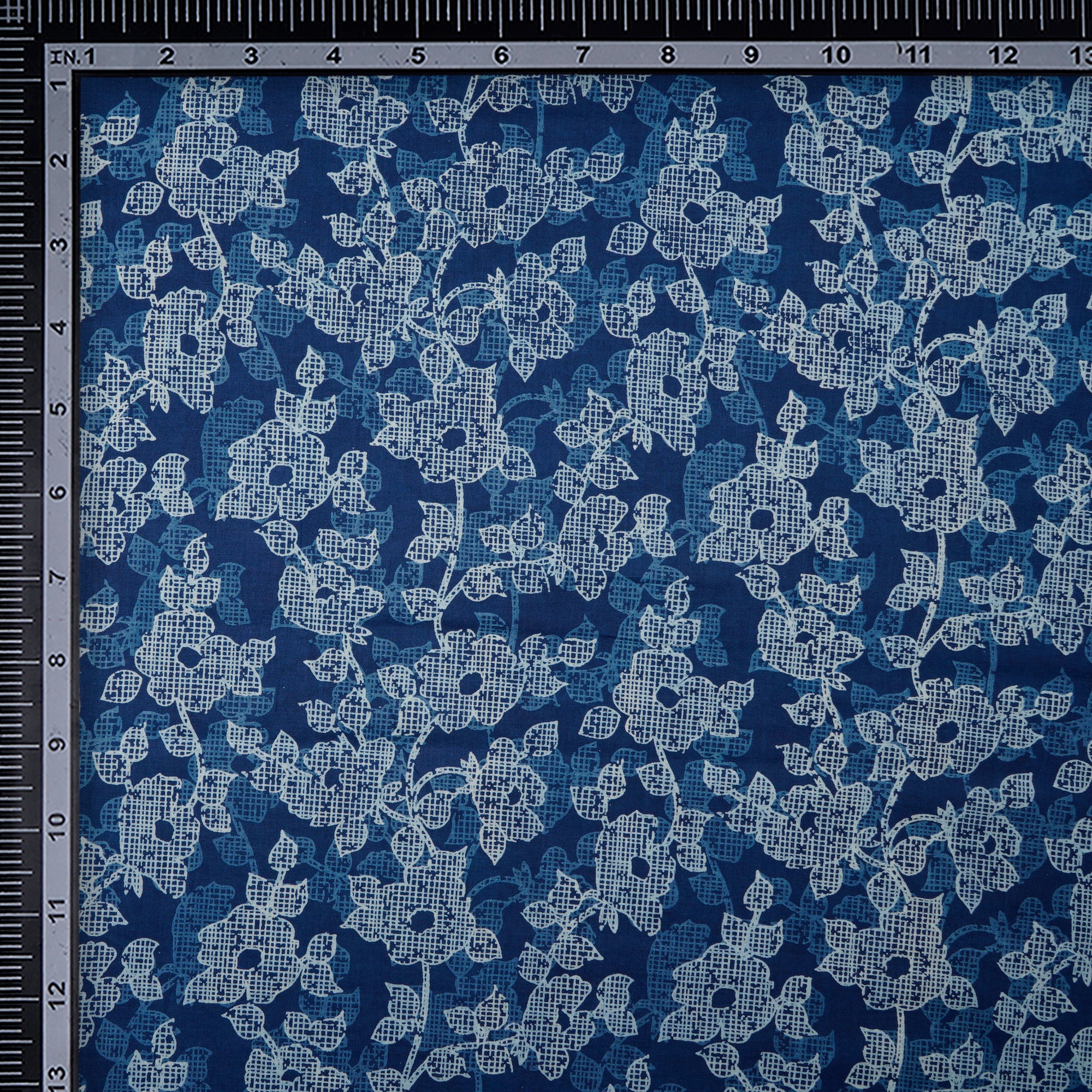 (Pre-Cut 3.60Mtr)Blue Hand Block Bagru Natural Dye Indigo Printed Cotton Fabric