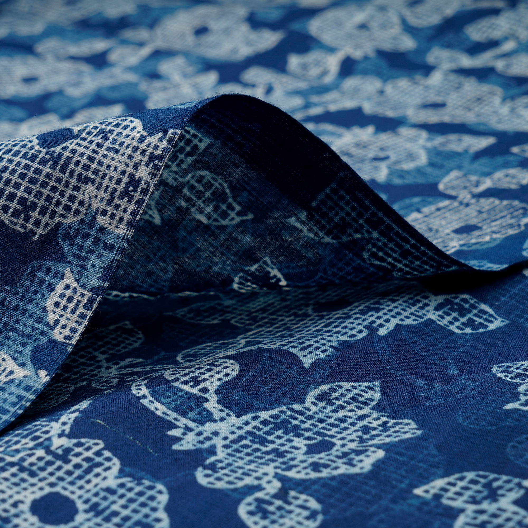 (Pre-Cut 3.60Mtr)Blue Hand Block Bagru Natural Dye Indigo Printed Cotton Fabric