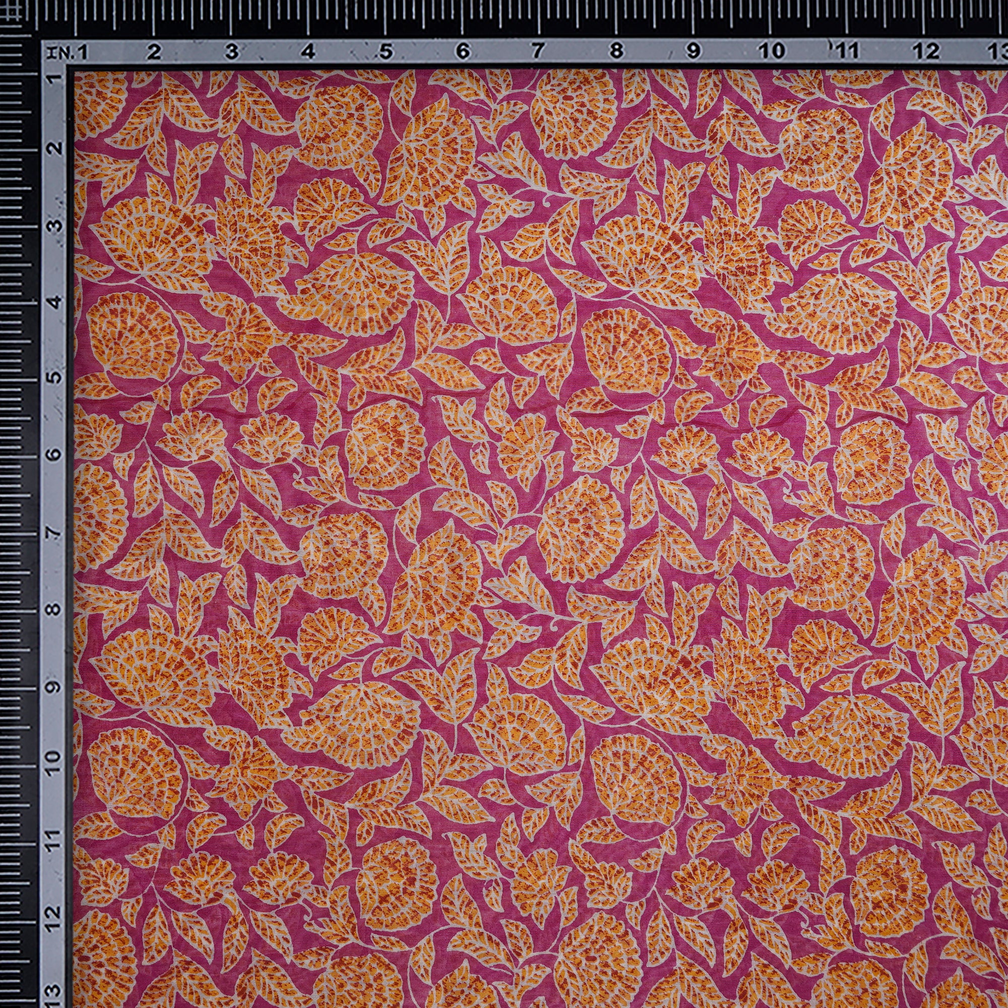 (Pre-Cut 3.10 Mtr)Hot Pink-Golden Yellow Floral Pattern Digital Printed Pure Chanderi Fabric