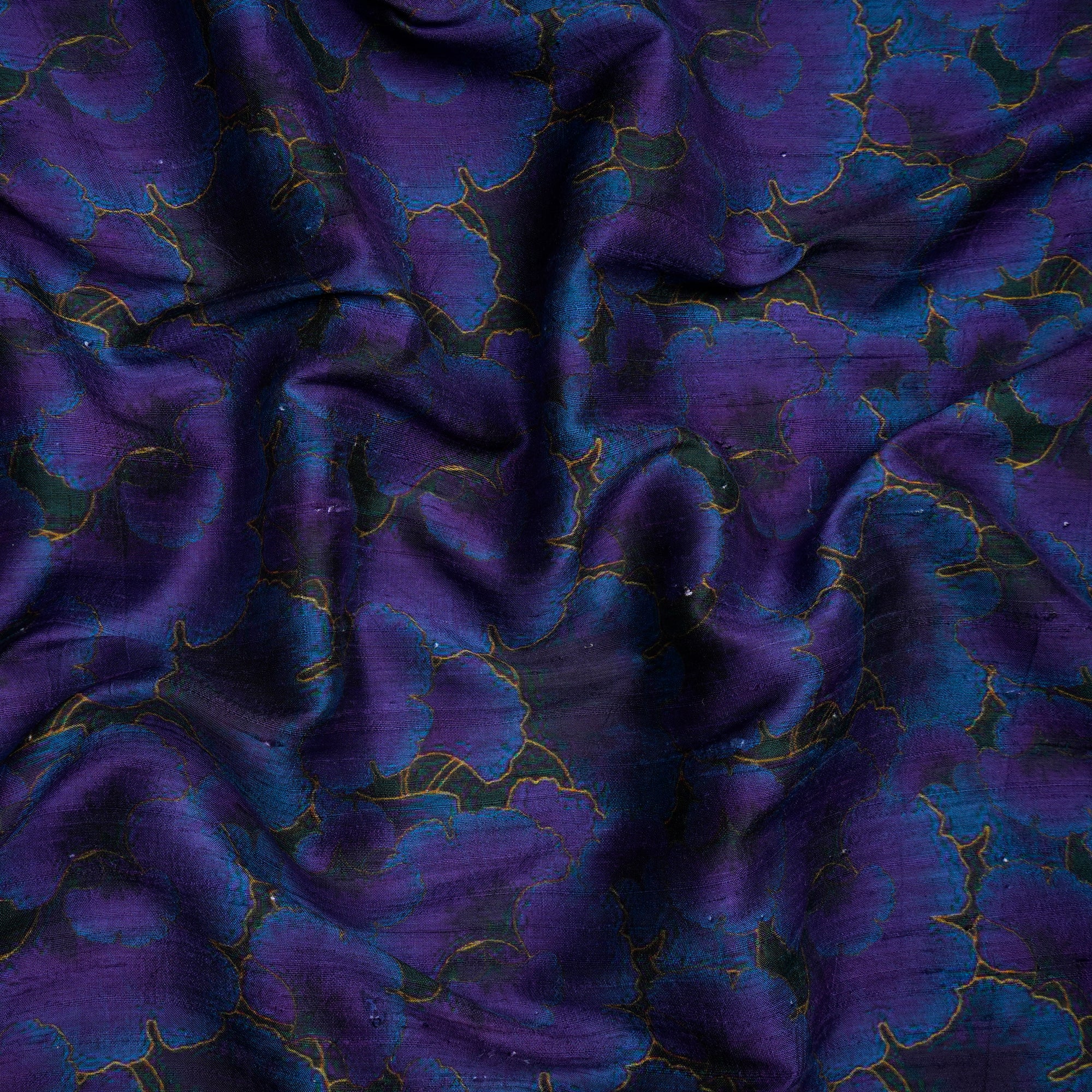 (Pre-Cut 2.80 Mtr)Purple-Blue Floral Pattern Digital Printed Silk Fabric