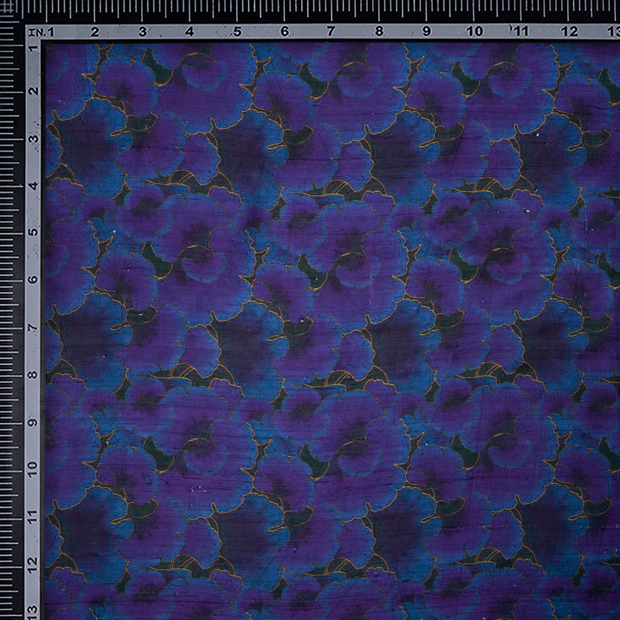 (Pre-Cut 2.80 Mtr)Purple-Blue Floral Pattern Digital Printed Silk Fabric